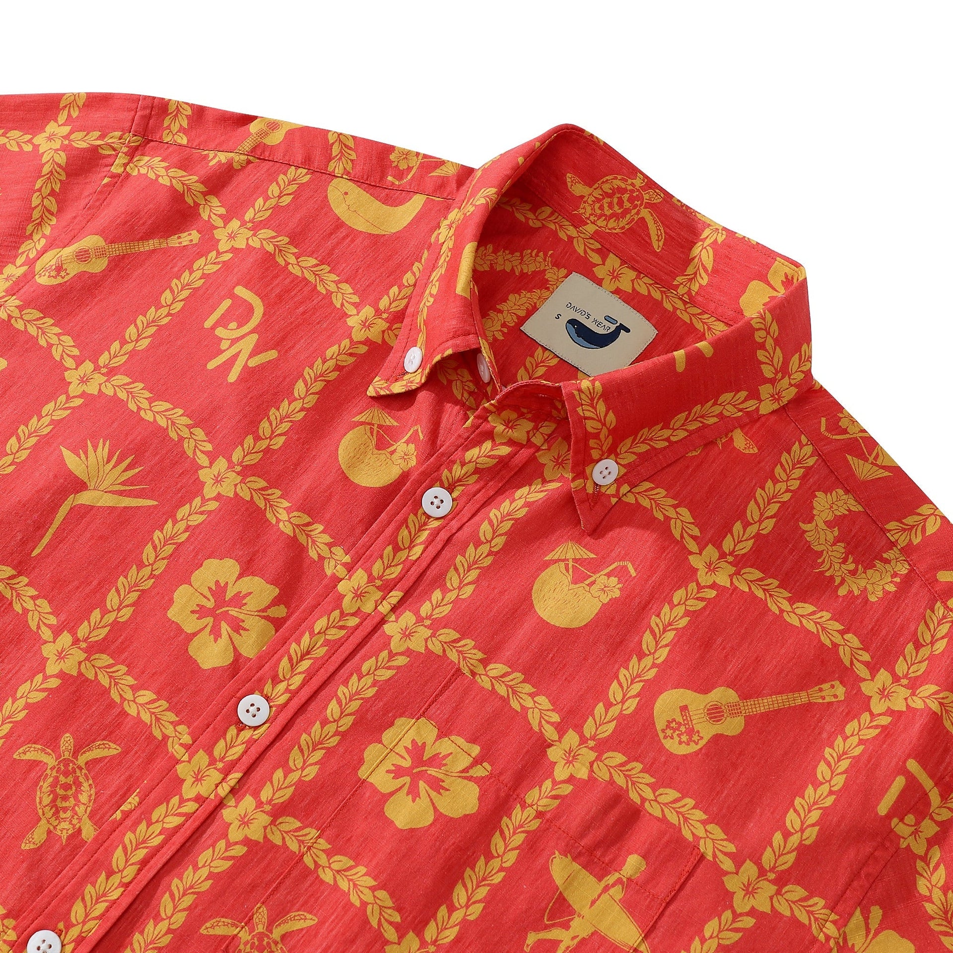 Classic Nine-Square Tropical Button-Down Men's Cotton Shirt