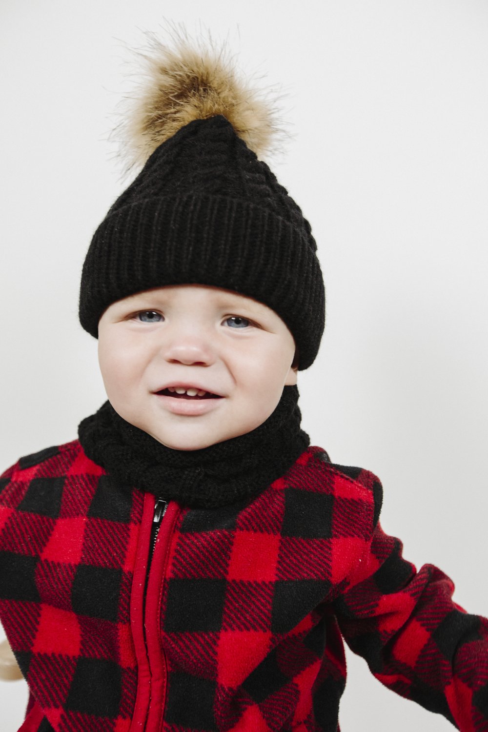 Hand-knitted beanie and neck wrap set