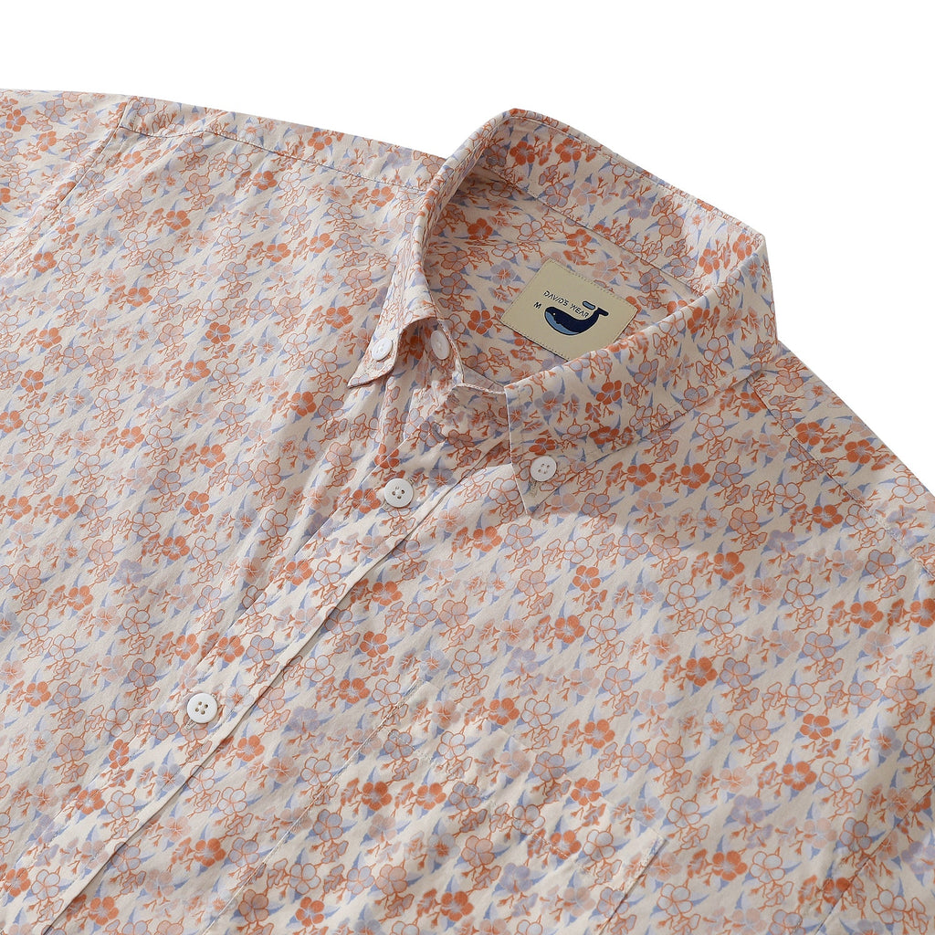 Men's Light Pink Floral Aloha Shirt Cotton Short Sleeve Button Down