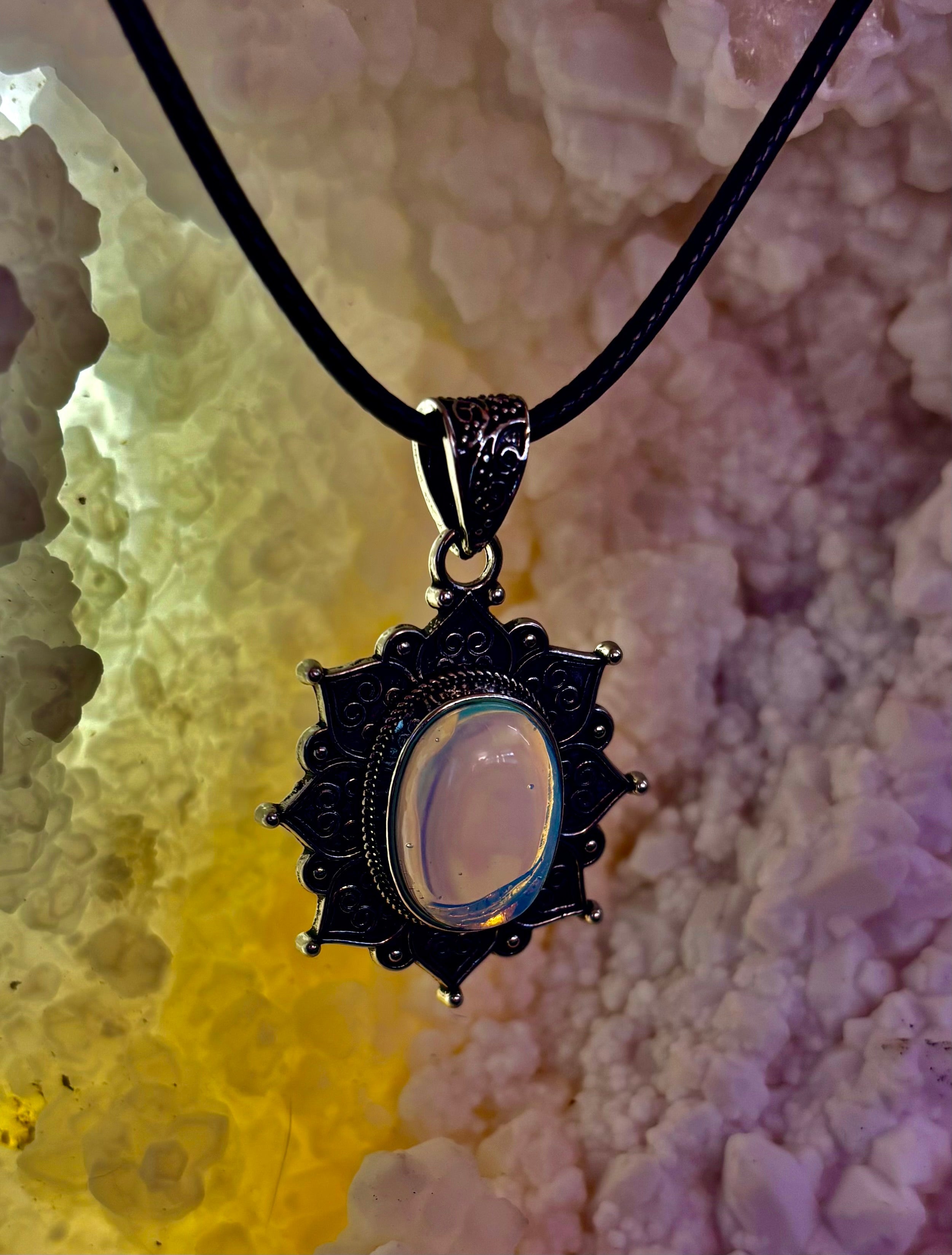 Bohemian Sunflower Moonstone Pendant Necklace