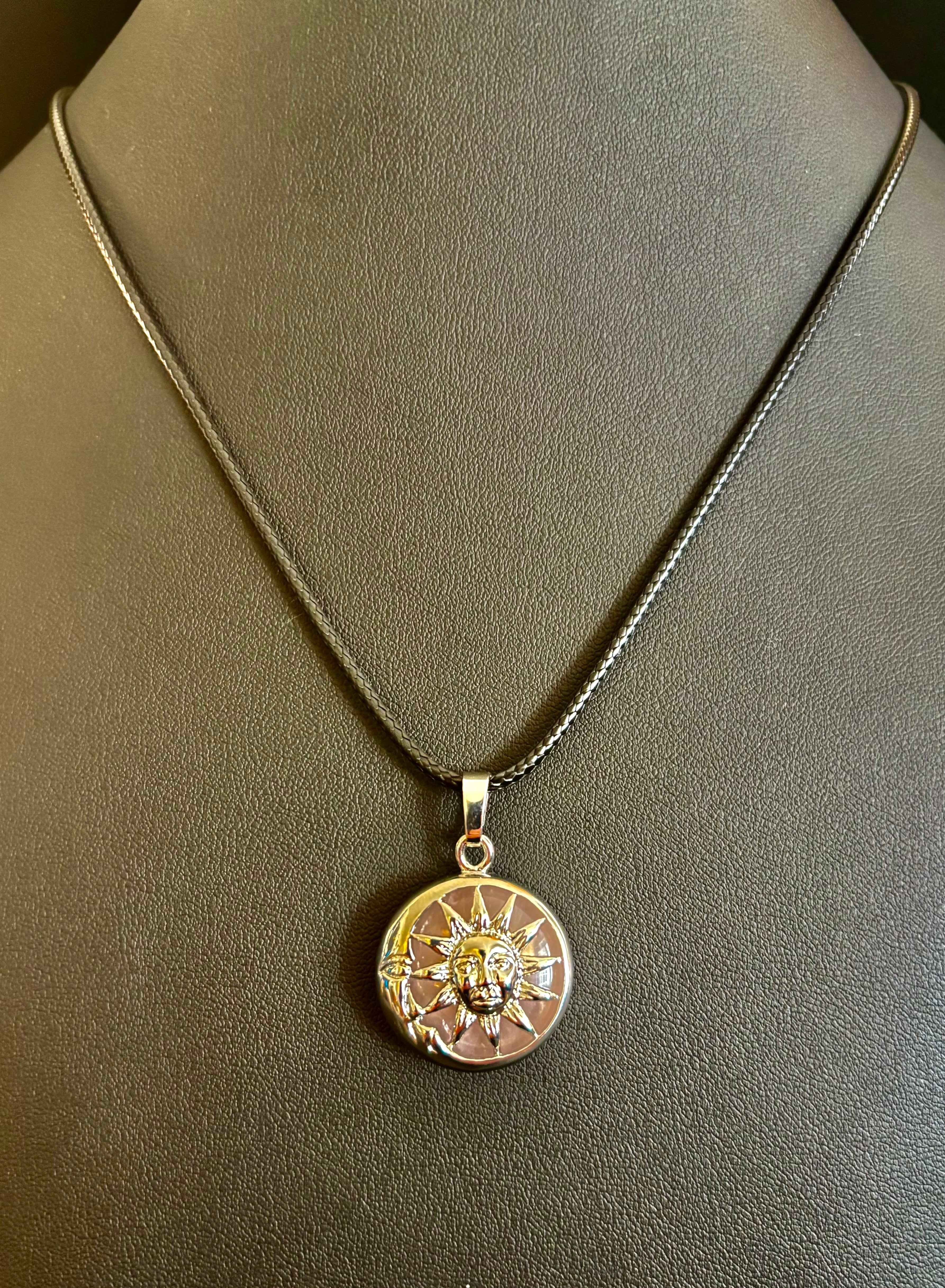 Sun & Moon Rose Quartz Pendant | Handcrafted Celestial Necklace for Love & Harmony