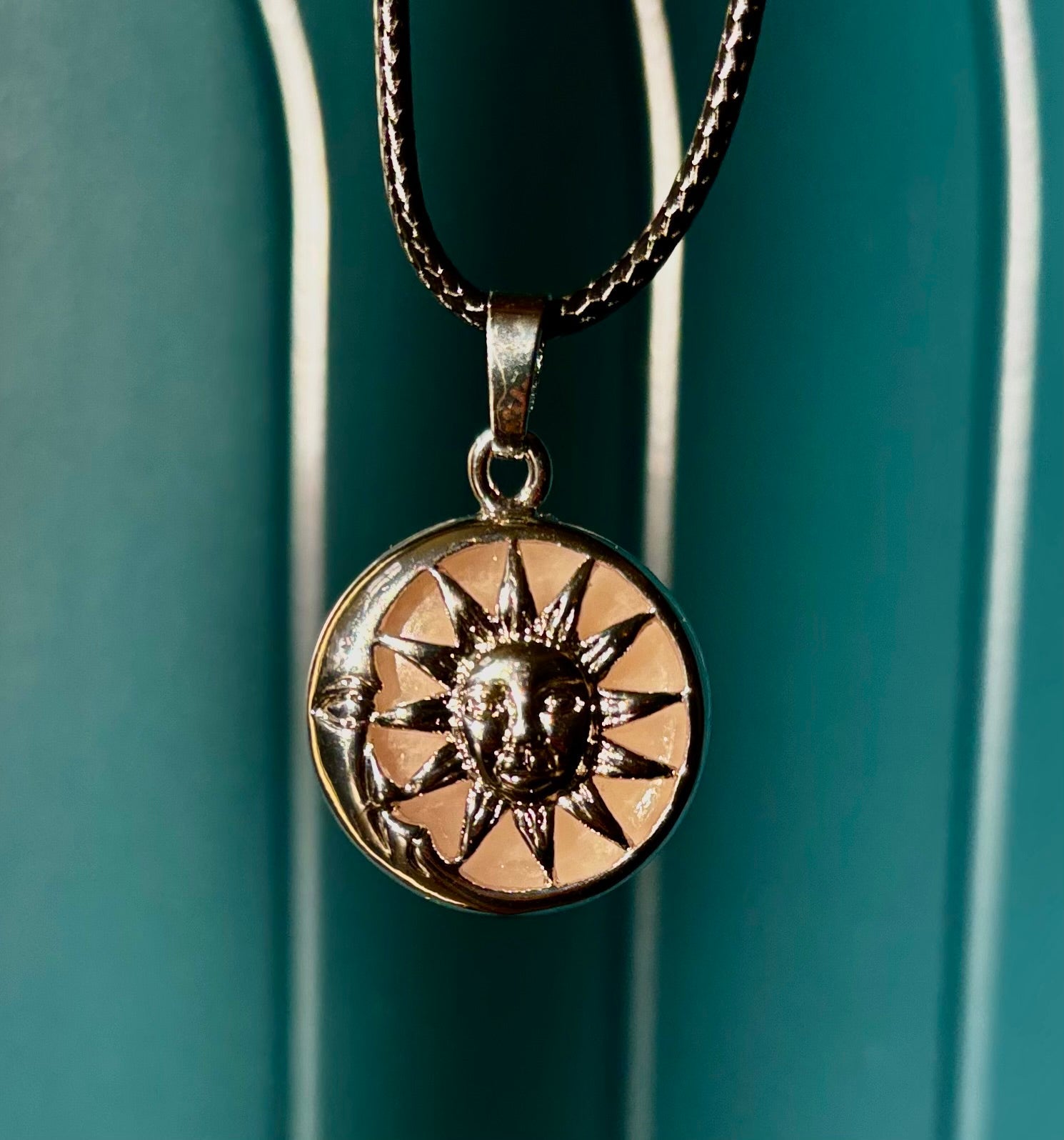 Sun & Moon Rose Quartz Pendant | Handcrafted Celestial Necklace for Love & Harmony