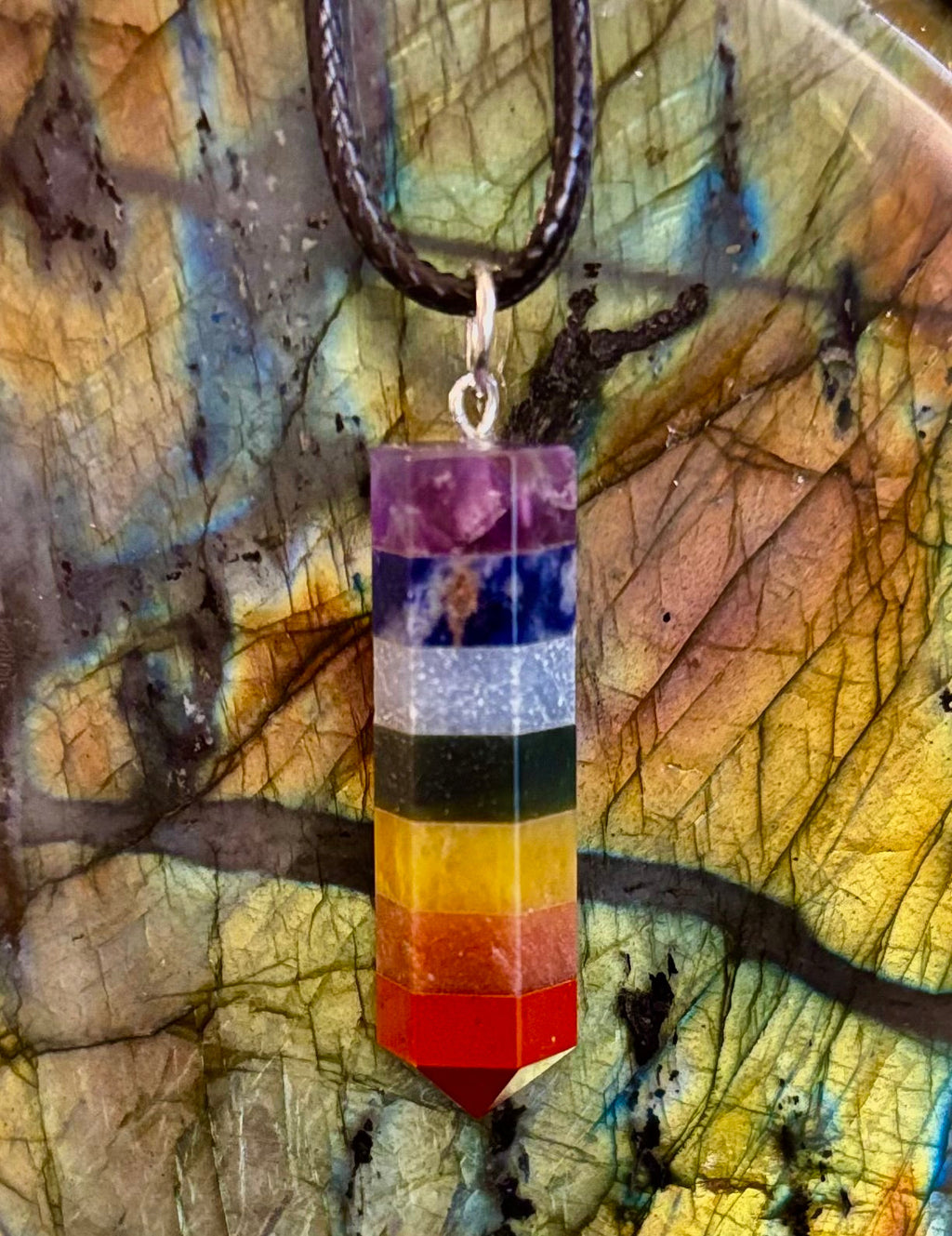 Chakra Crystal Necklace – 7-Layer Healing Pendant on Chain & Cord (1" Stone)