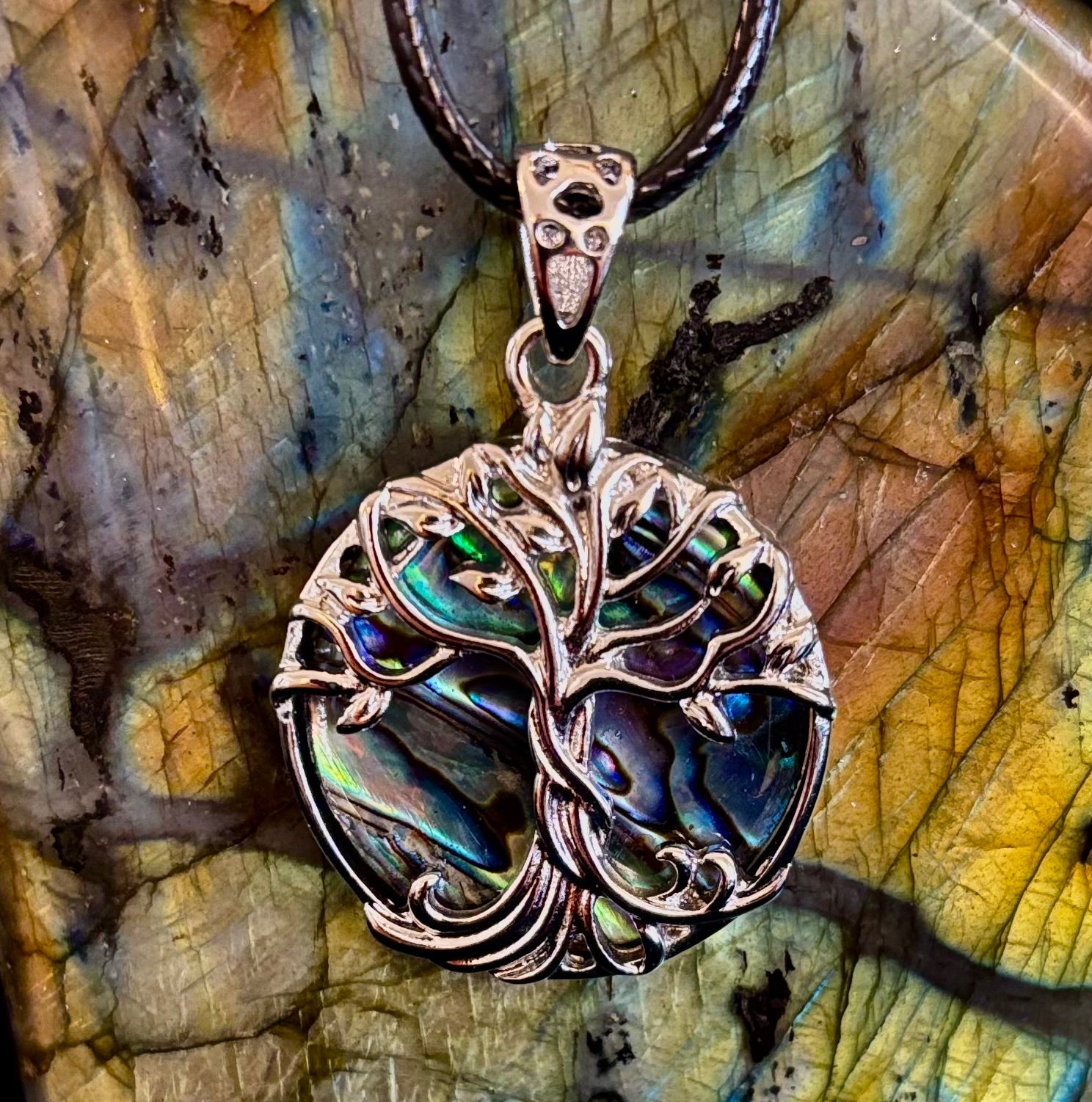 Tree of Life Abalone Pendant Necklace | 23” Rope Chain | Symbol of Growth, Strength & Harmony