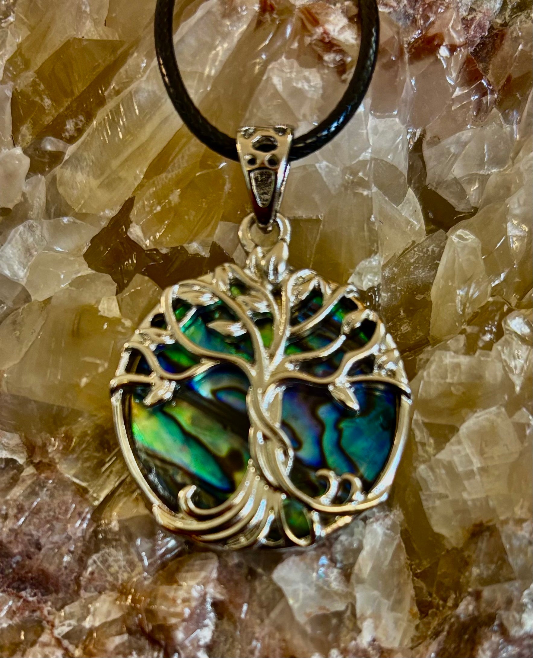 Tree of Life Abalone Pendant Necklace | 23” Rope Chain | Symbol of Growth, Strength & Harmony