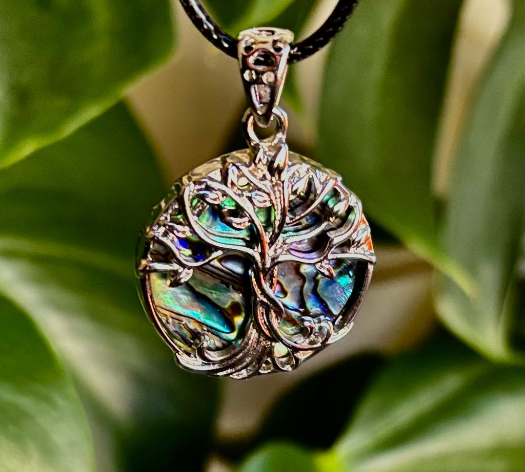 Tree of Life Abalone Pendant Necklace | 23” Rope Chain | Symbol of Growth, Strength & Harmony