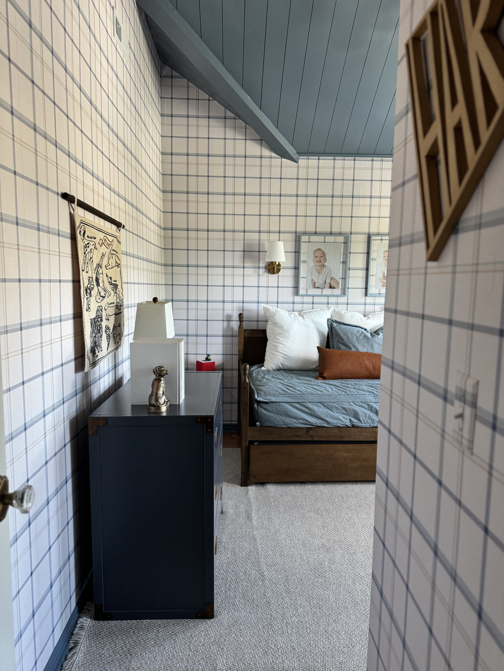 Keaton Plaid Wallpaper in White and Blue