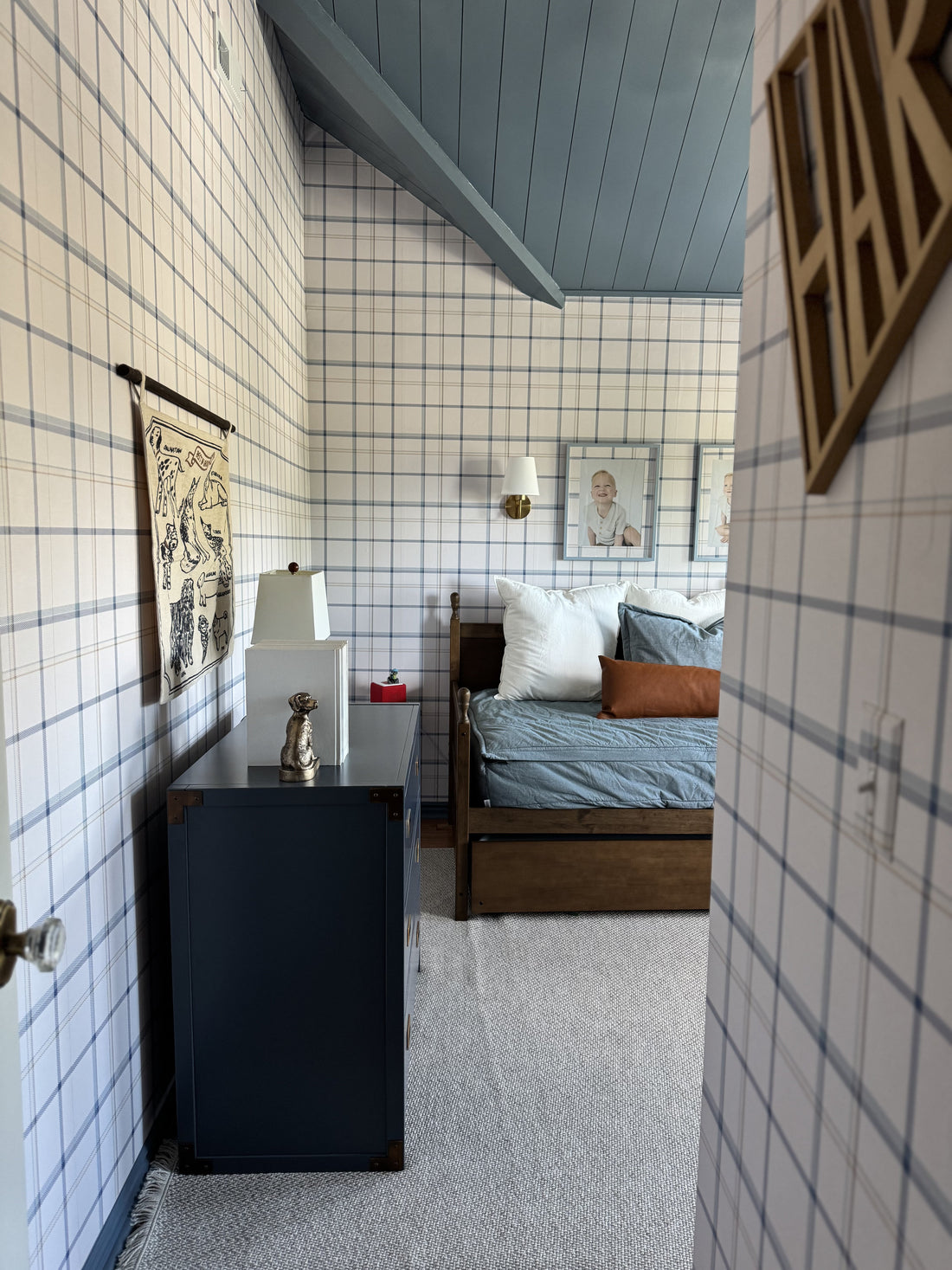 Keaton Plaid Wallpaper in White and Blue
