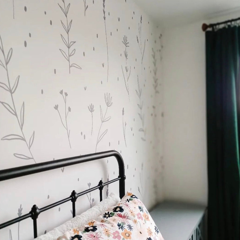 Hailey Floral Removable Wallpaper in White, Black and Dusty-Pink