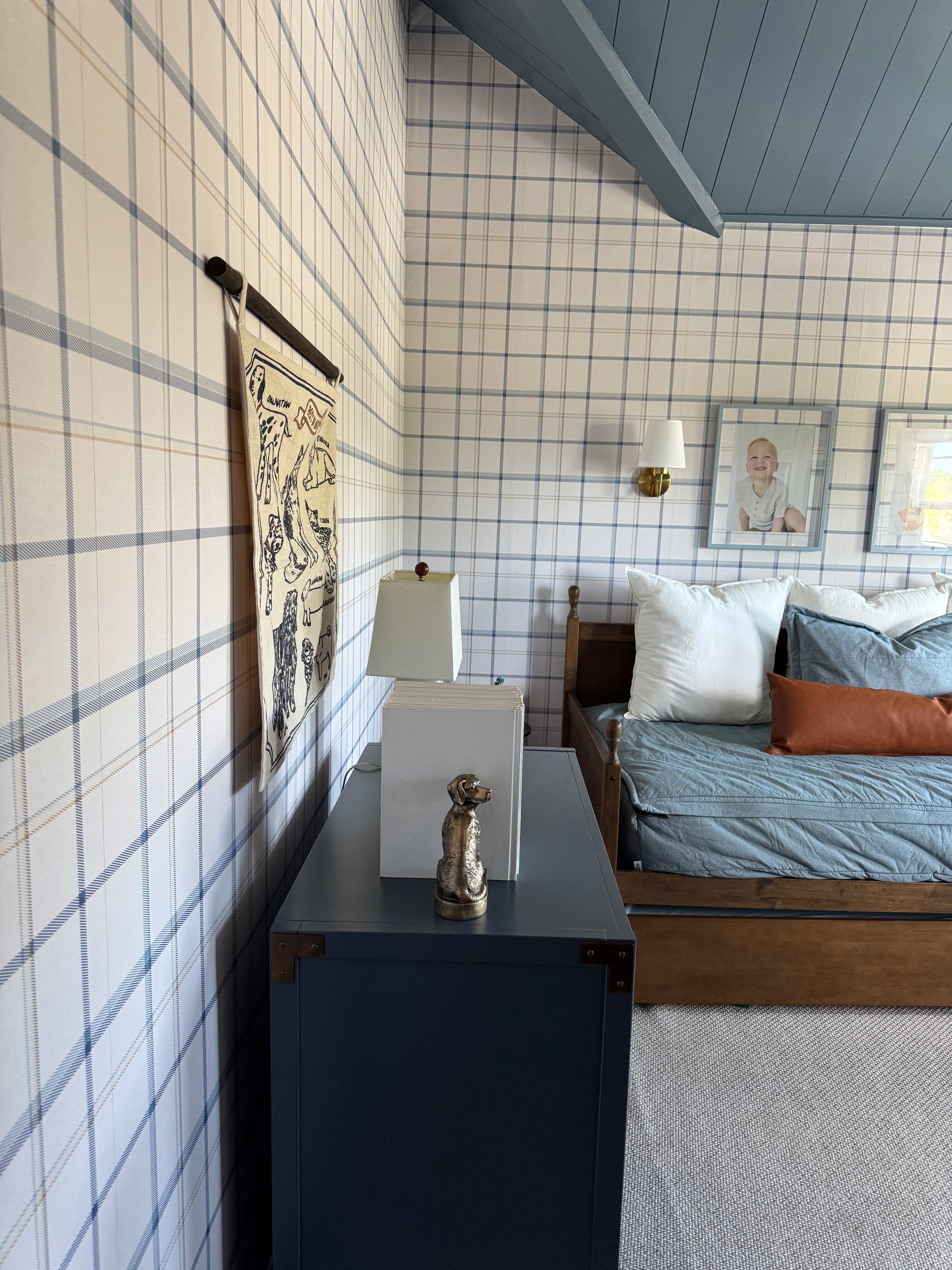 Keaton Plaid Wallpaper in White and Blue