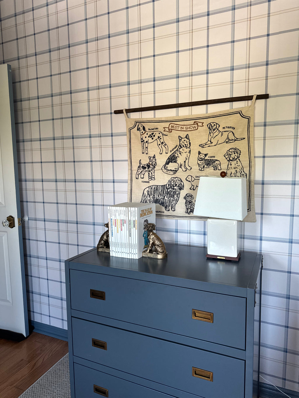 Keaton Plaid Wallpaper in White and Blue