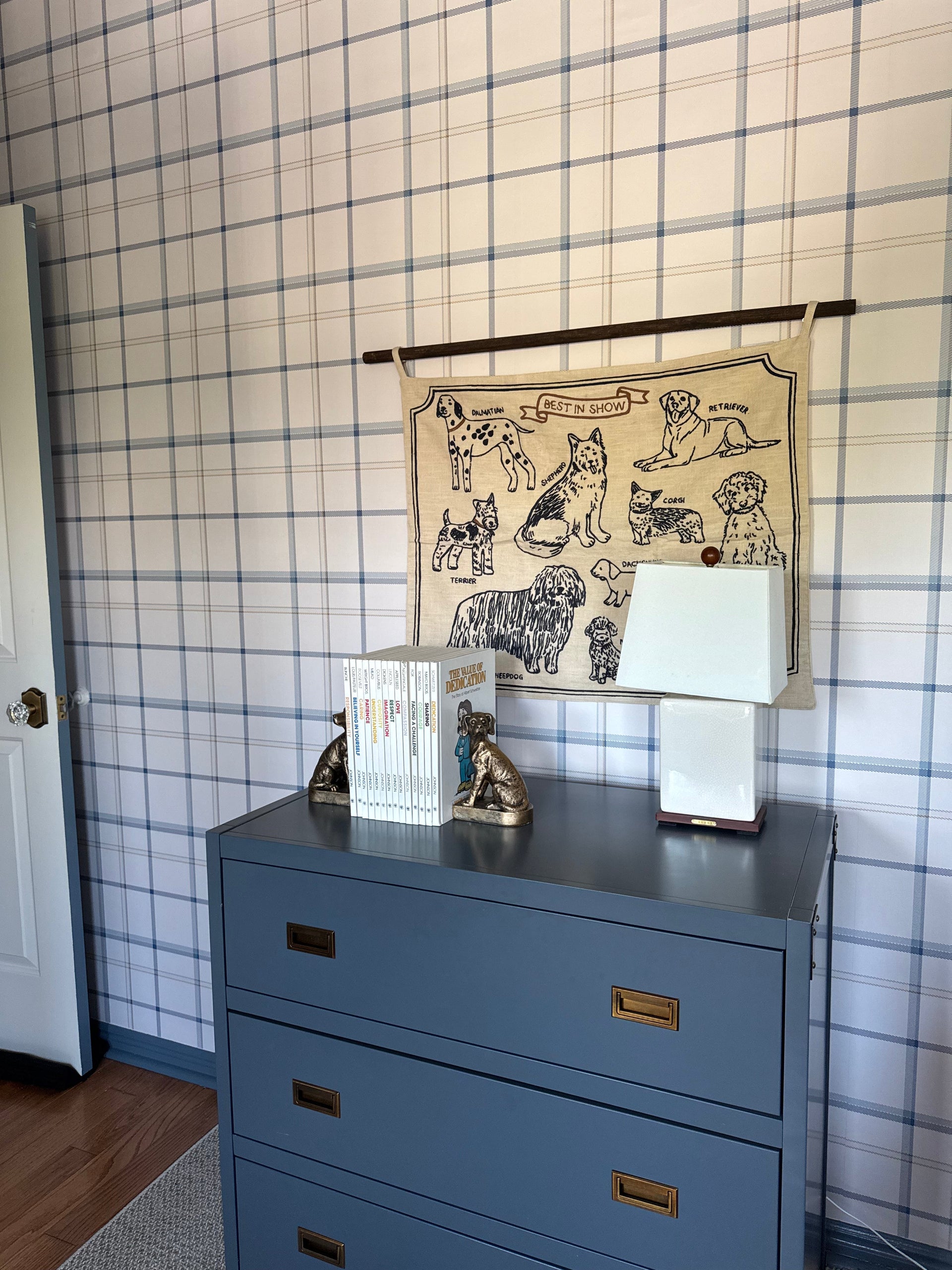 Keaton Plaid Wallpaper in White and Blue