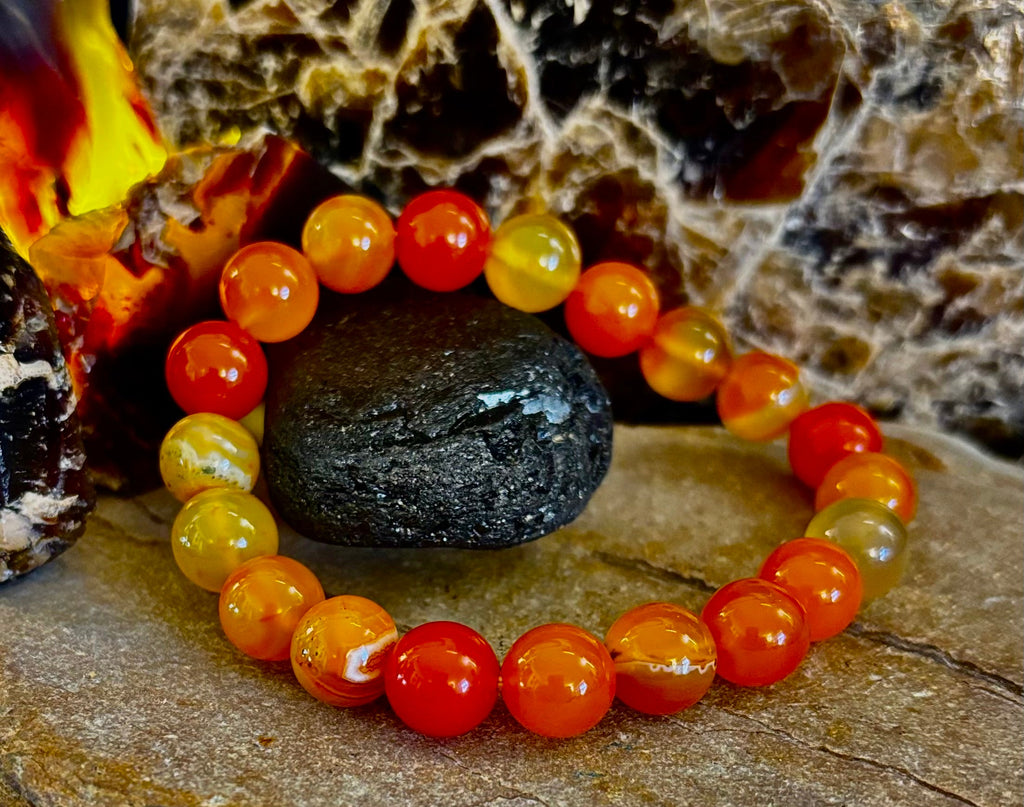 Orange Striped Agate Bracelet | 10mm Natural Stone Beads for Balance, Creativity & Confidence
