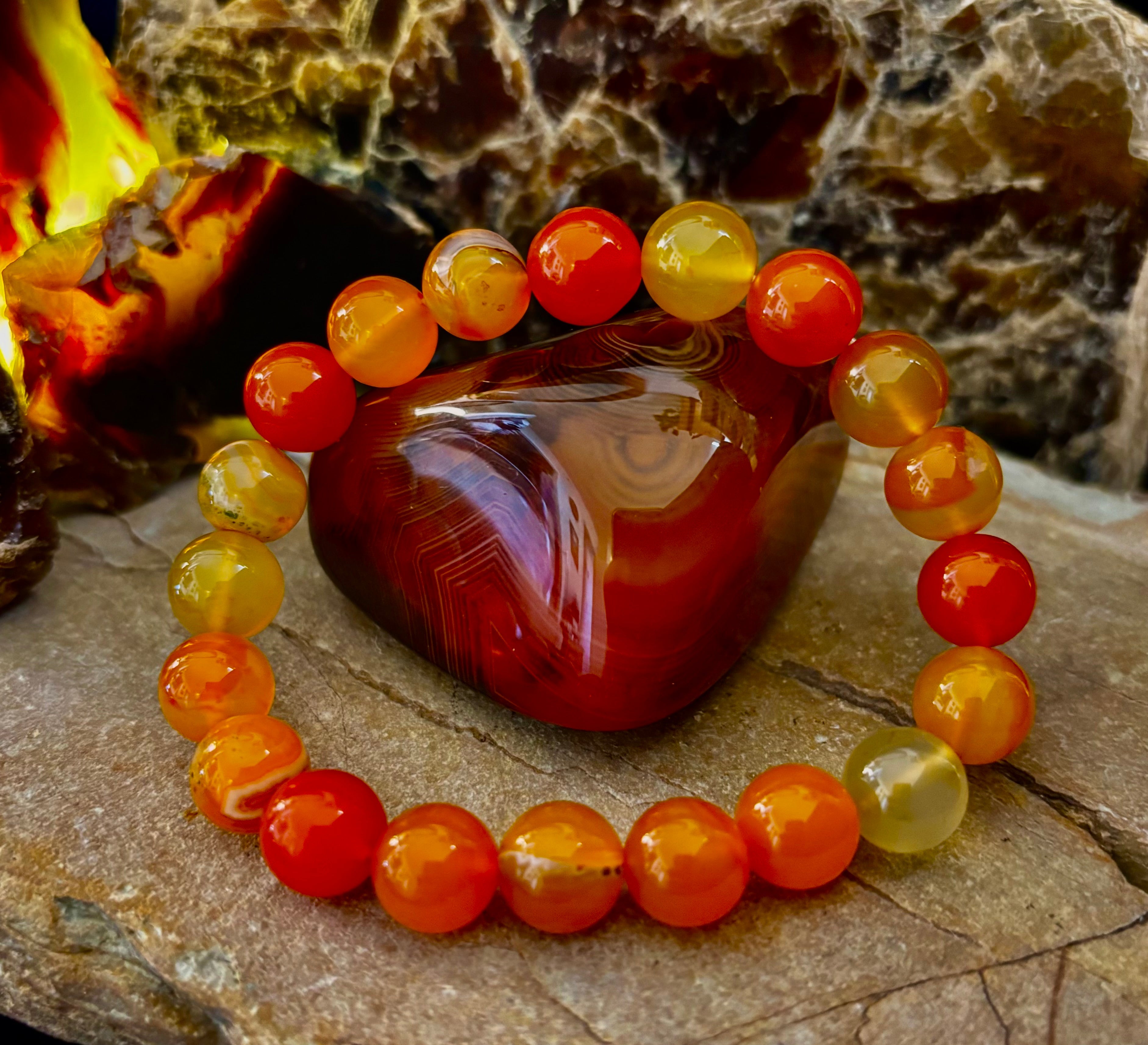 Orange Striped Agate Bracelet | 10mm Natural Stone Beads for Balance, Creativity & Confidence