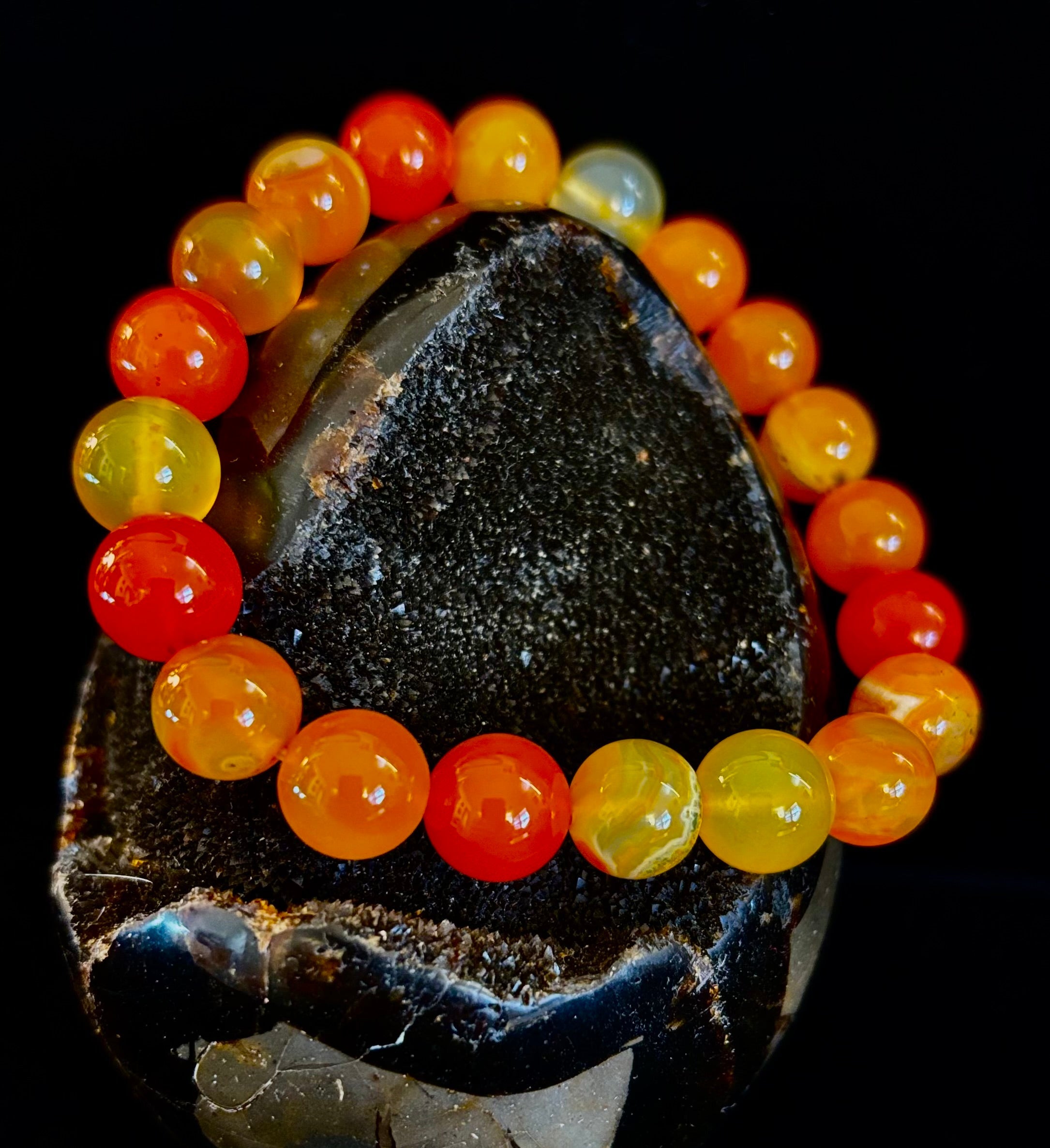 Orange Striped Agate Bracelet | 10mm Natural Stone Beads for Balance, Creativity & Confidence