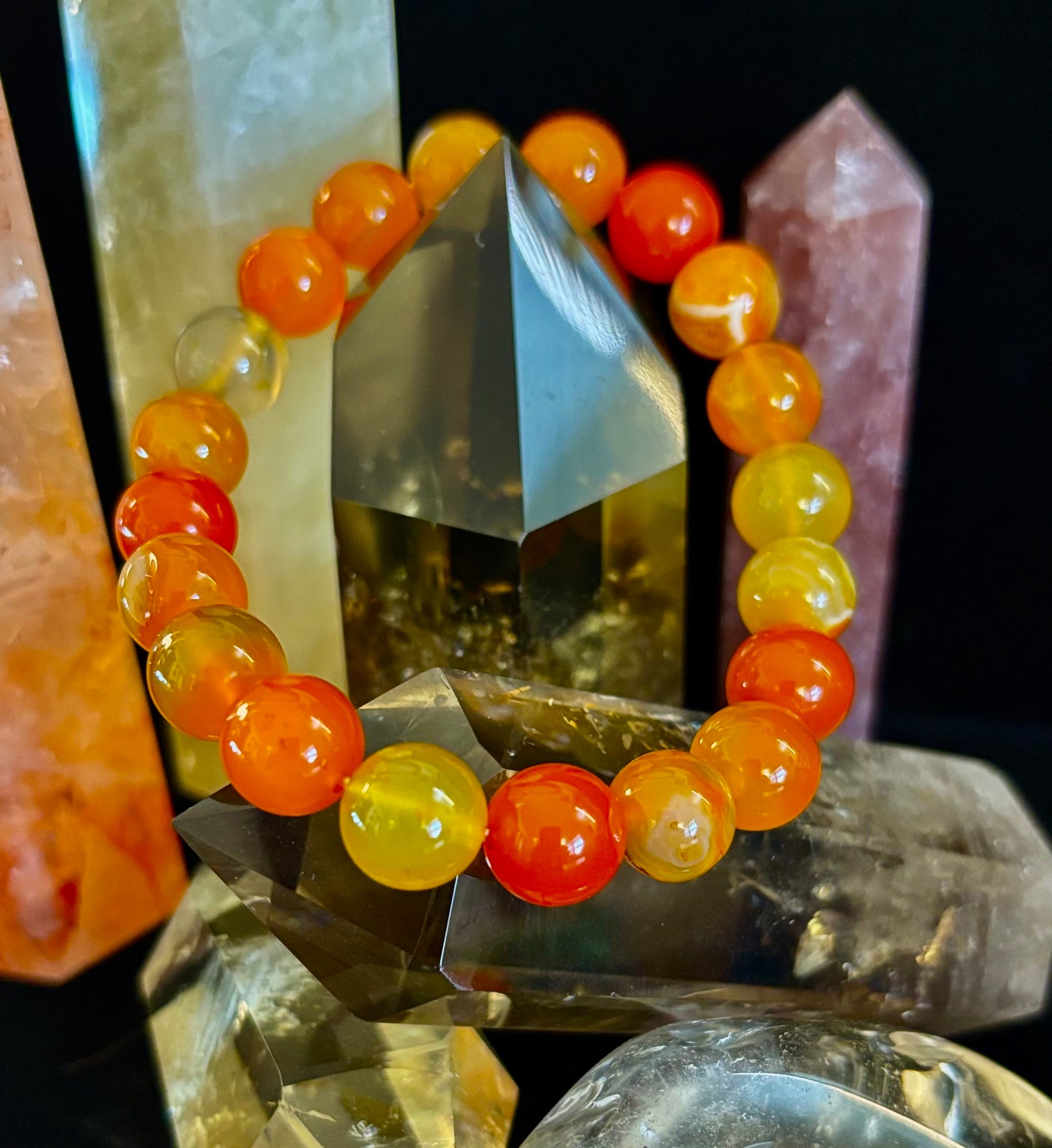Orange Striped Agate Bracelet | 10mm Natural Stone Beads for Balance, Creativity & Confidence