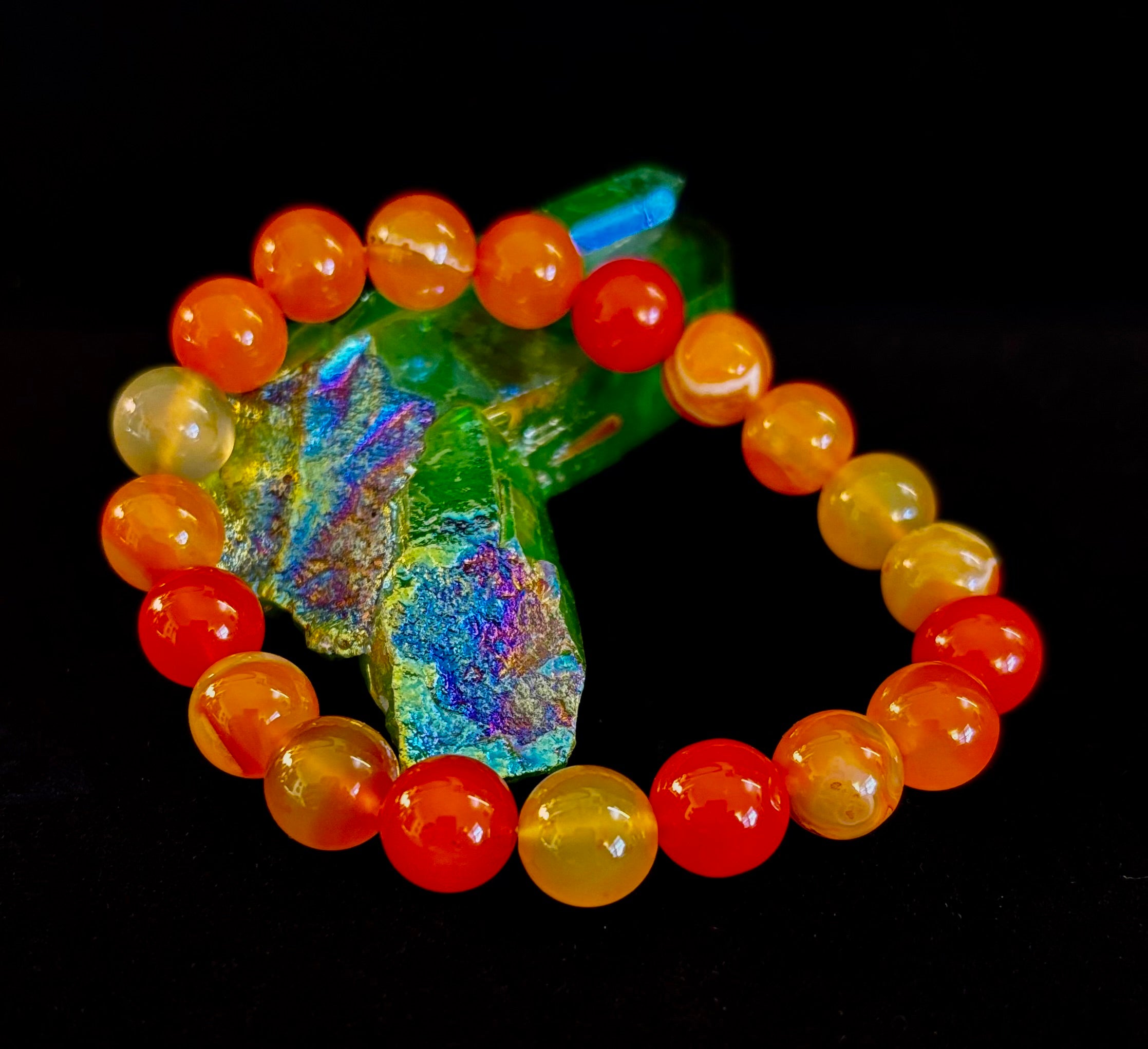 Orange Striped Agate Bracelet | 10mm Natural Stone Beads for Balance, Creativity & Confidence