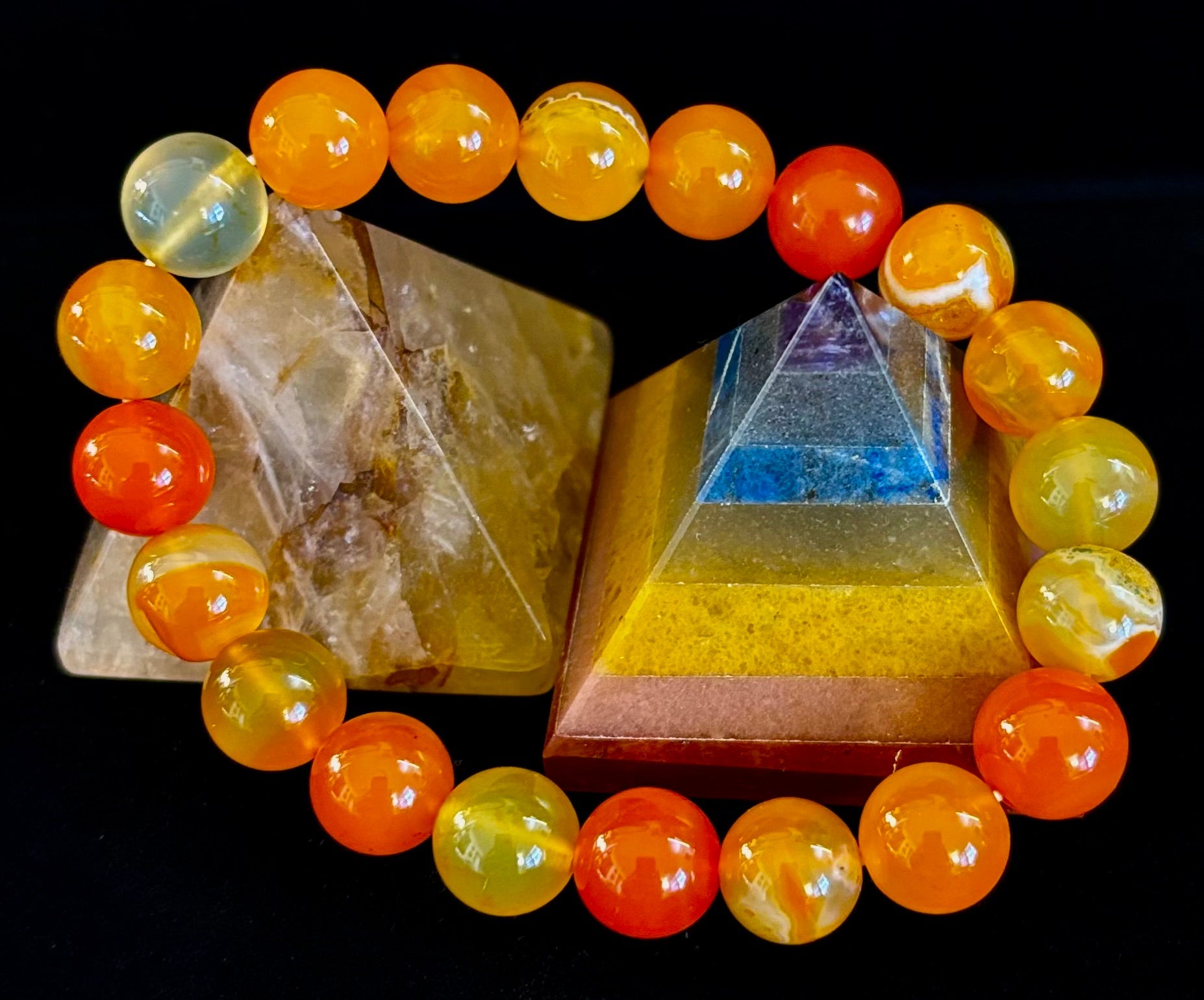 Orange Striped Agate Bracelet | 10mm Natural Stone Beads for Balance, Creativity & Confidence
