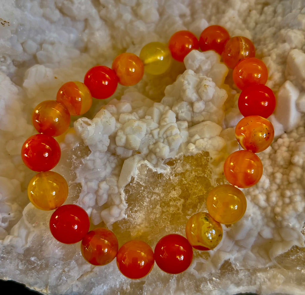 Orange Striped Agate Bracelet | 10mm Natural Stone Beads for Balance, Creativity & Confidence