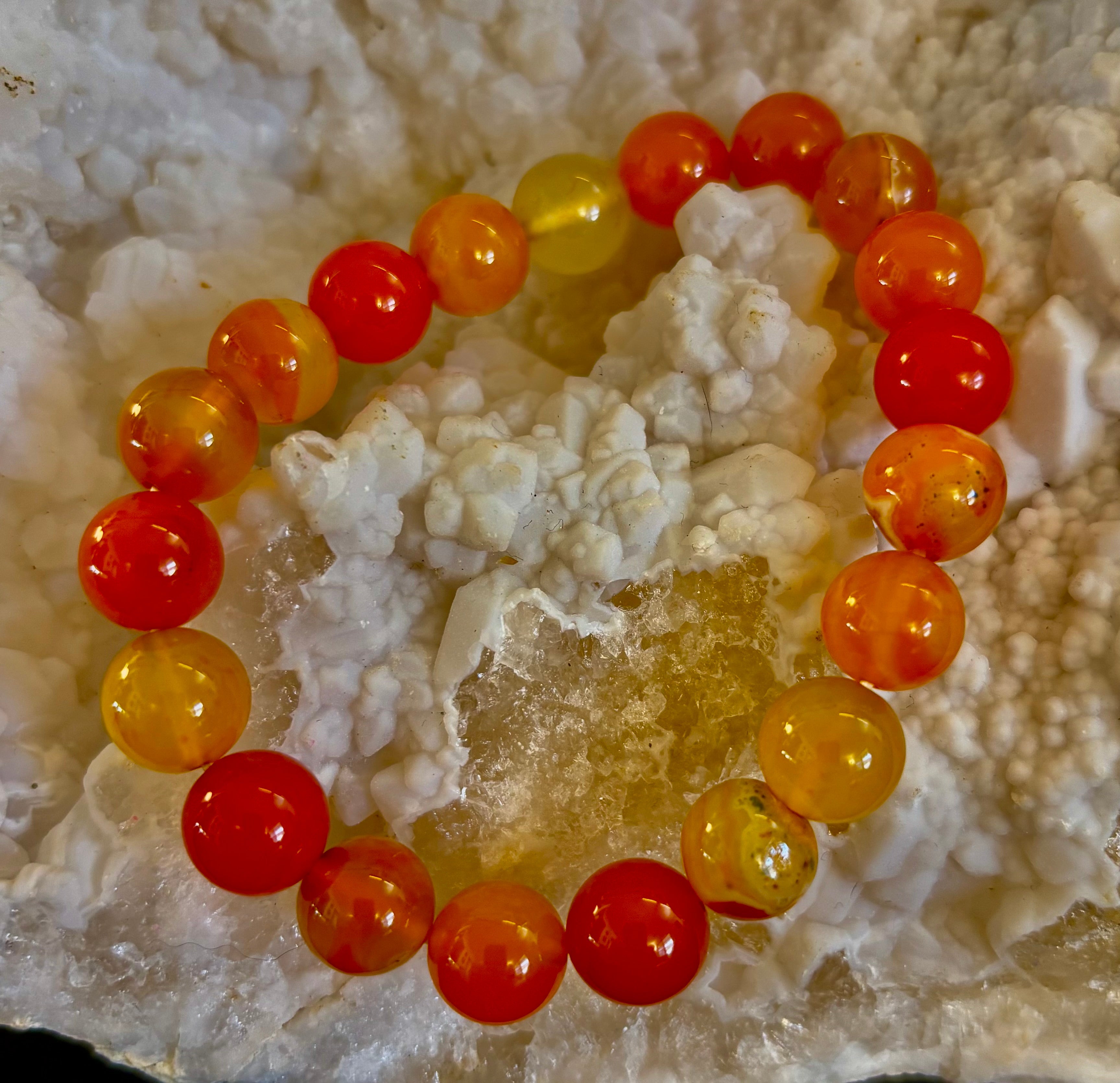 Orange Striped Agate Bracelet | 10mm Natural Stone Beads for Balance, Creativity & Confidence