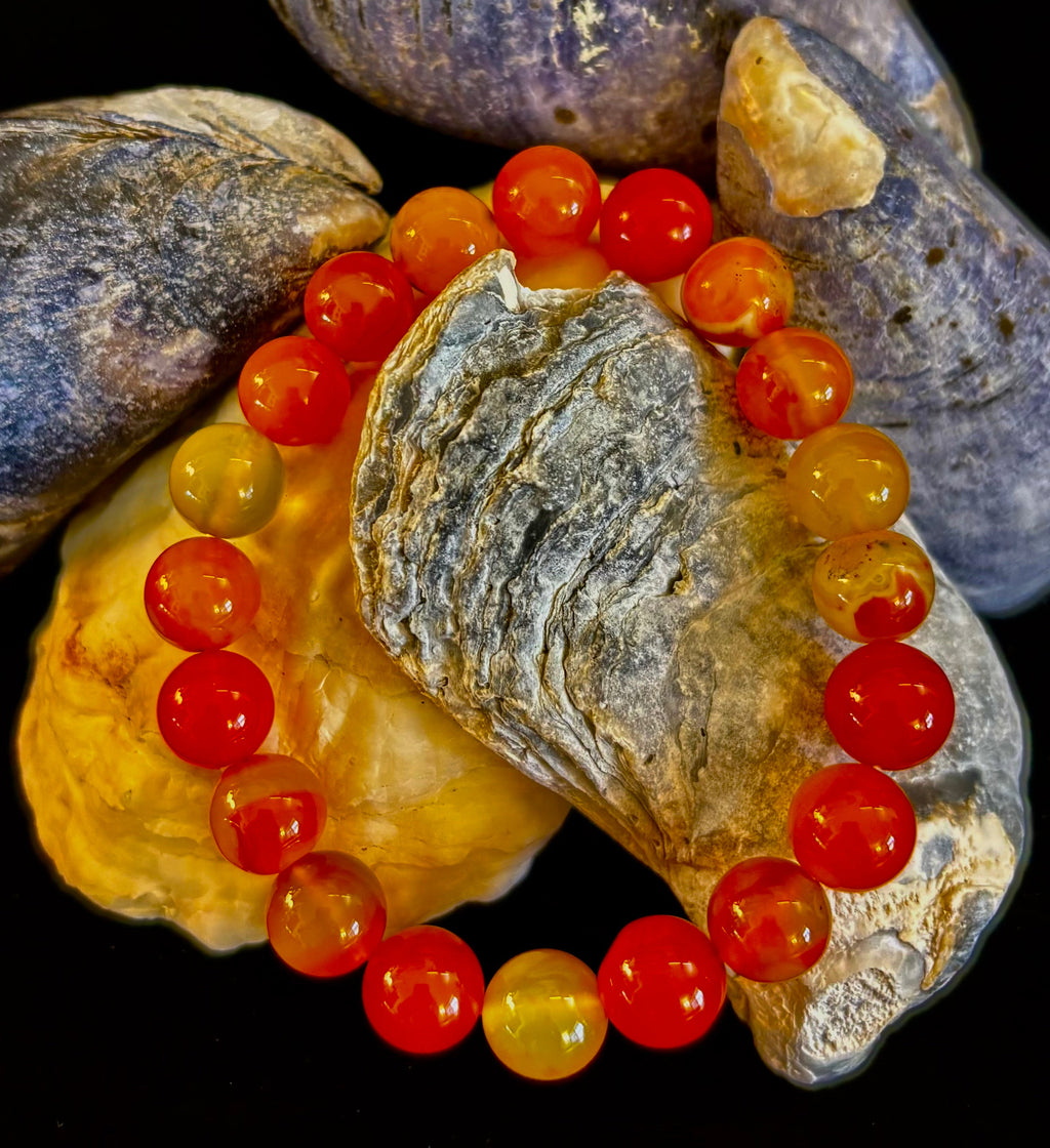 Orange Striped Agate Bracelet | 10mm Natural Stone Beads for Balance, Creativity & Confidence