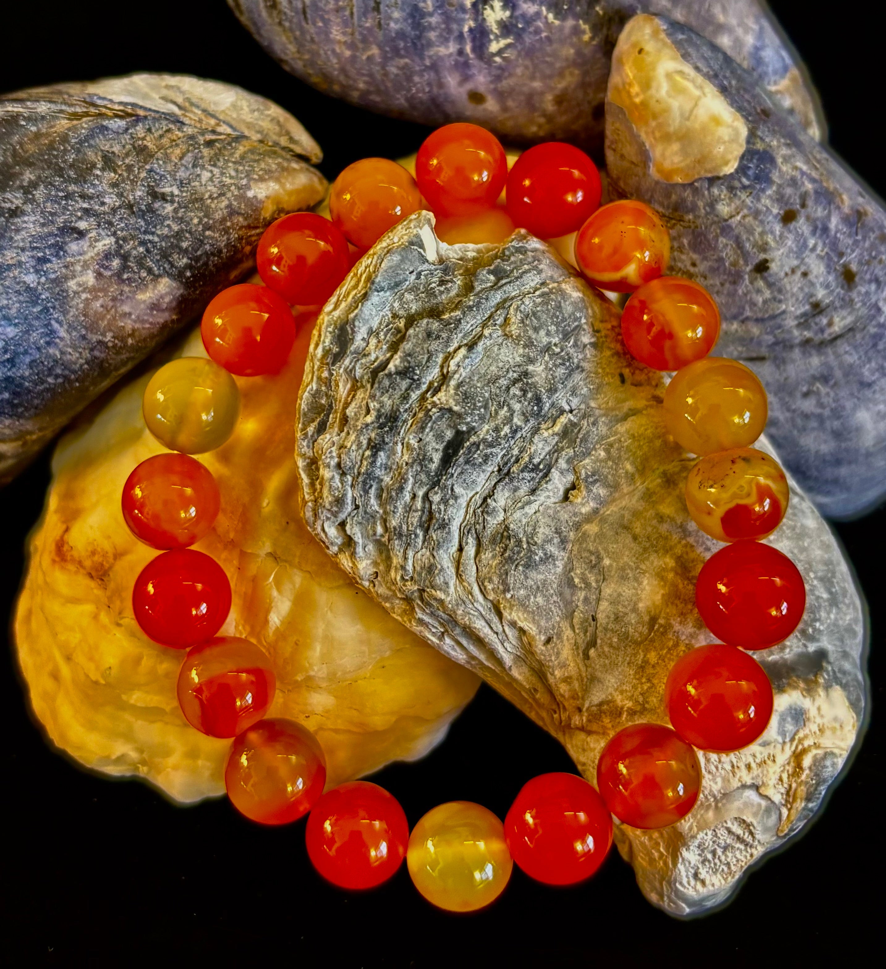 Orange Striped Agate Bracelet | 10mm Natural Stone Beads for Balance, Creativity & Confidence