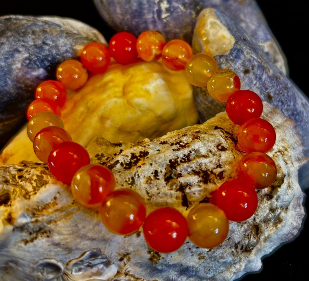 Orange Striped Agate Bracelet | 10mm Natural Stone Beads for Balance, Creativity & Confidence