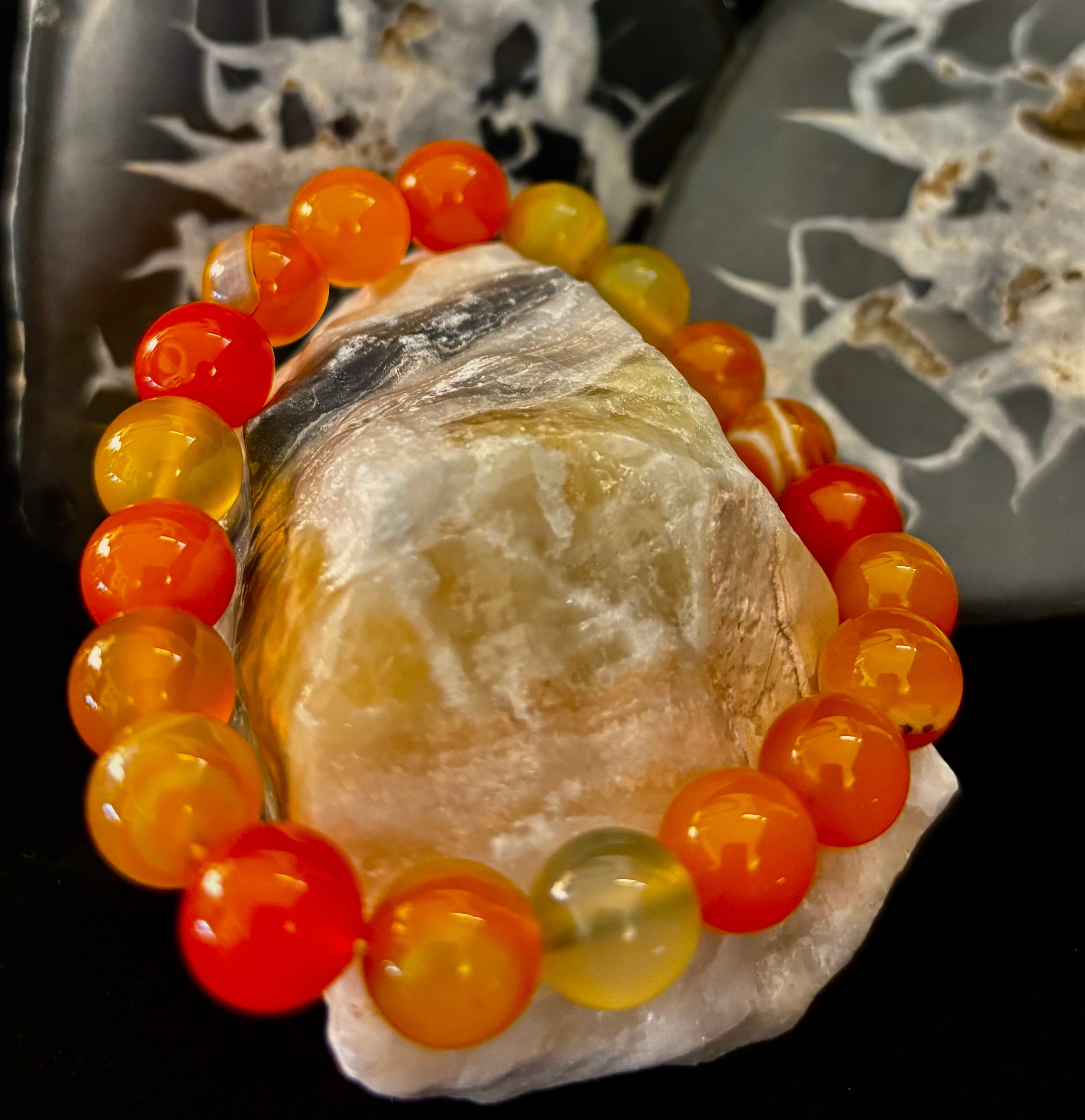 Orange Striped Agate Bracelet | 10mm Natural Stone Beads for Balance, Creativity & Confidence
