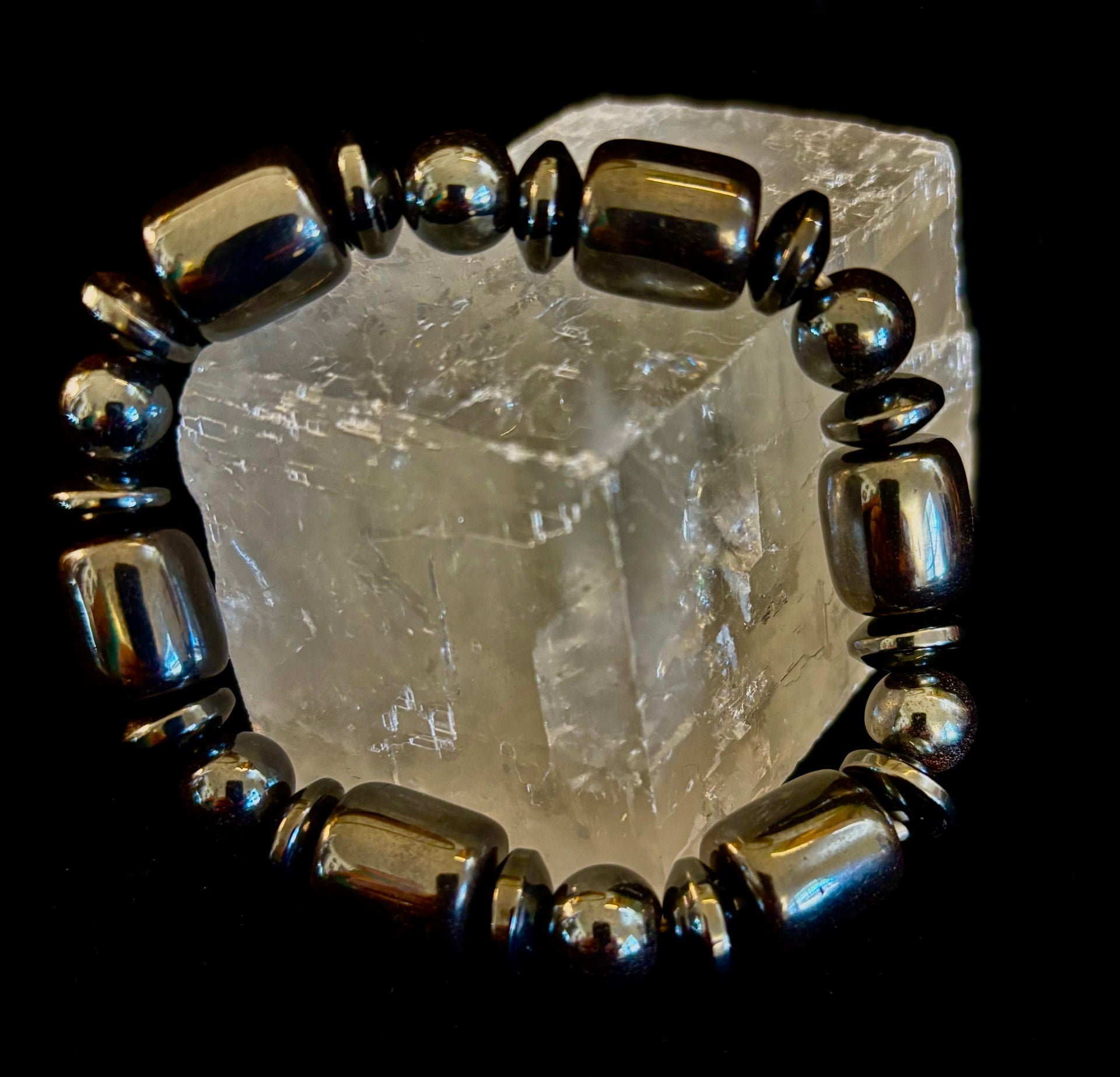 Power Play Bracelet | Geometric Healing Stone for Strength & Style (Large Wrists)
