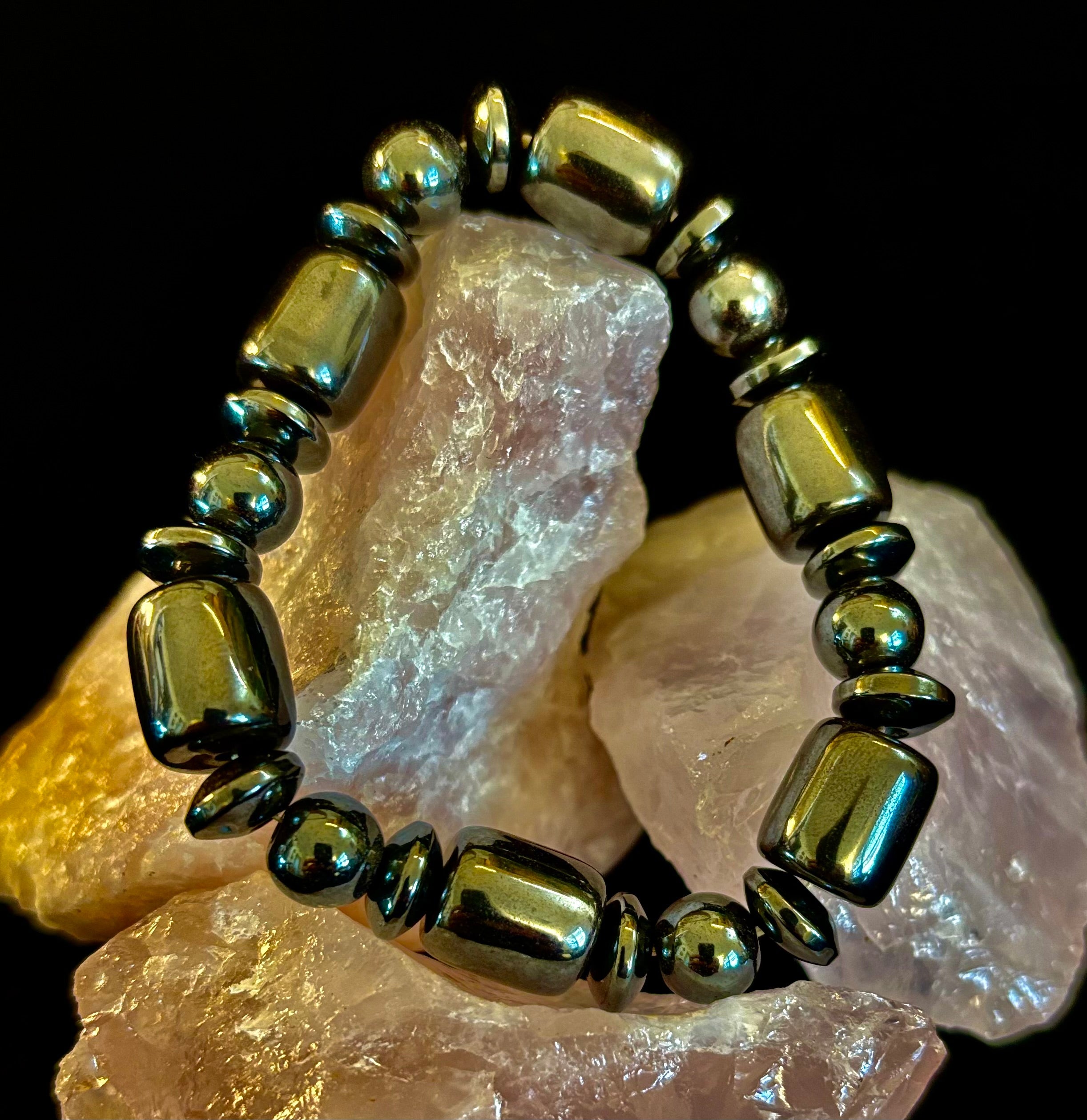Power Play Bracelet | Geometric Healing Stone for Strength & Style (Large Wrists)