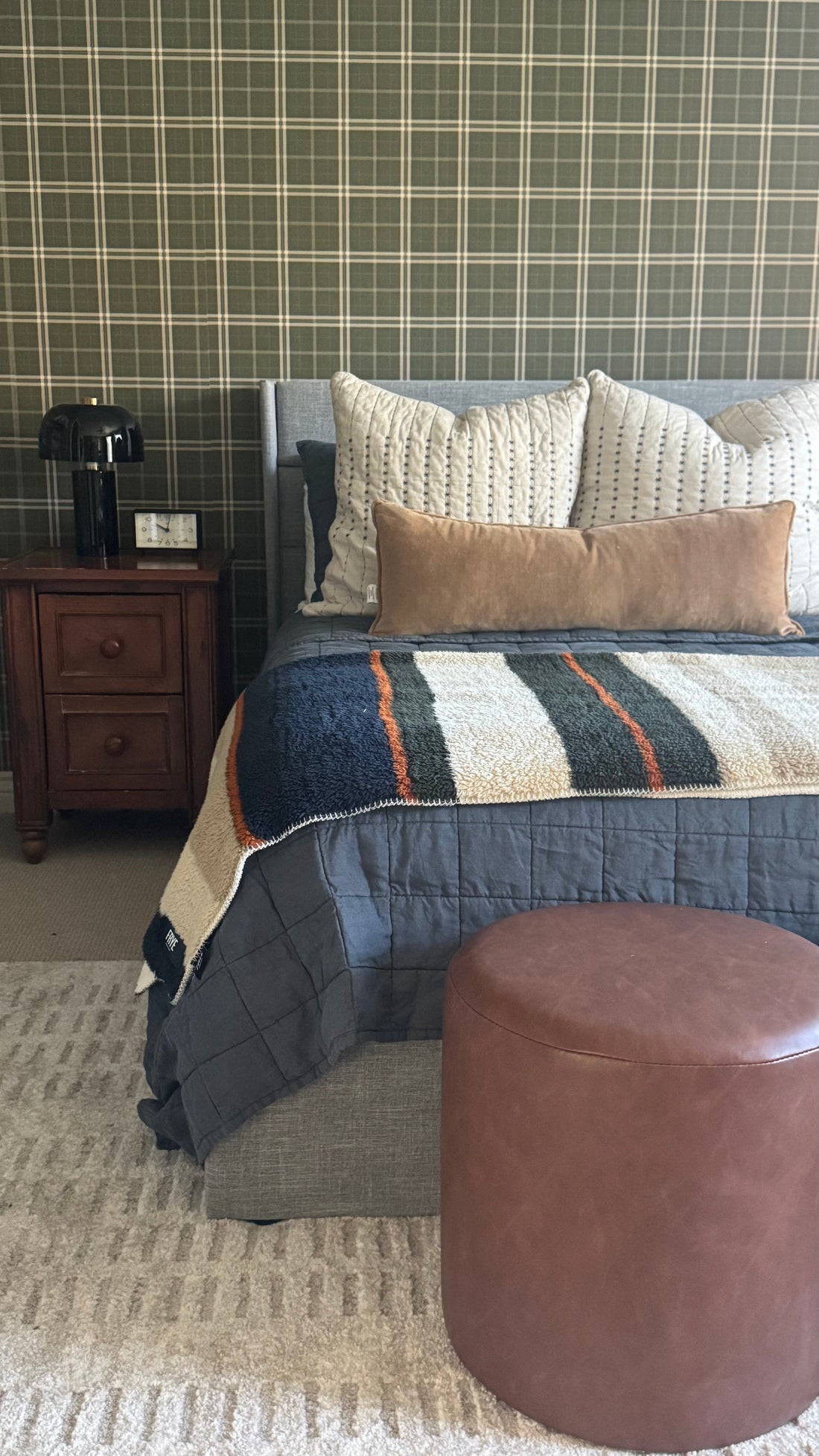 Alcott Plaid Wallpaper in Olive Green and Cream Farmhouse