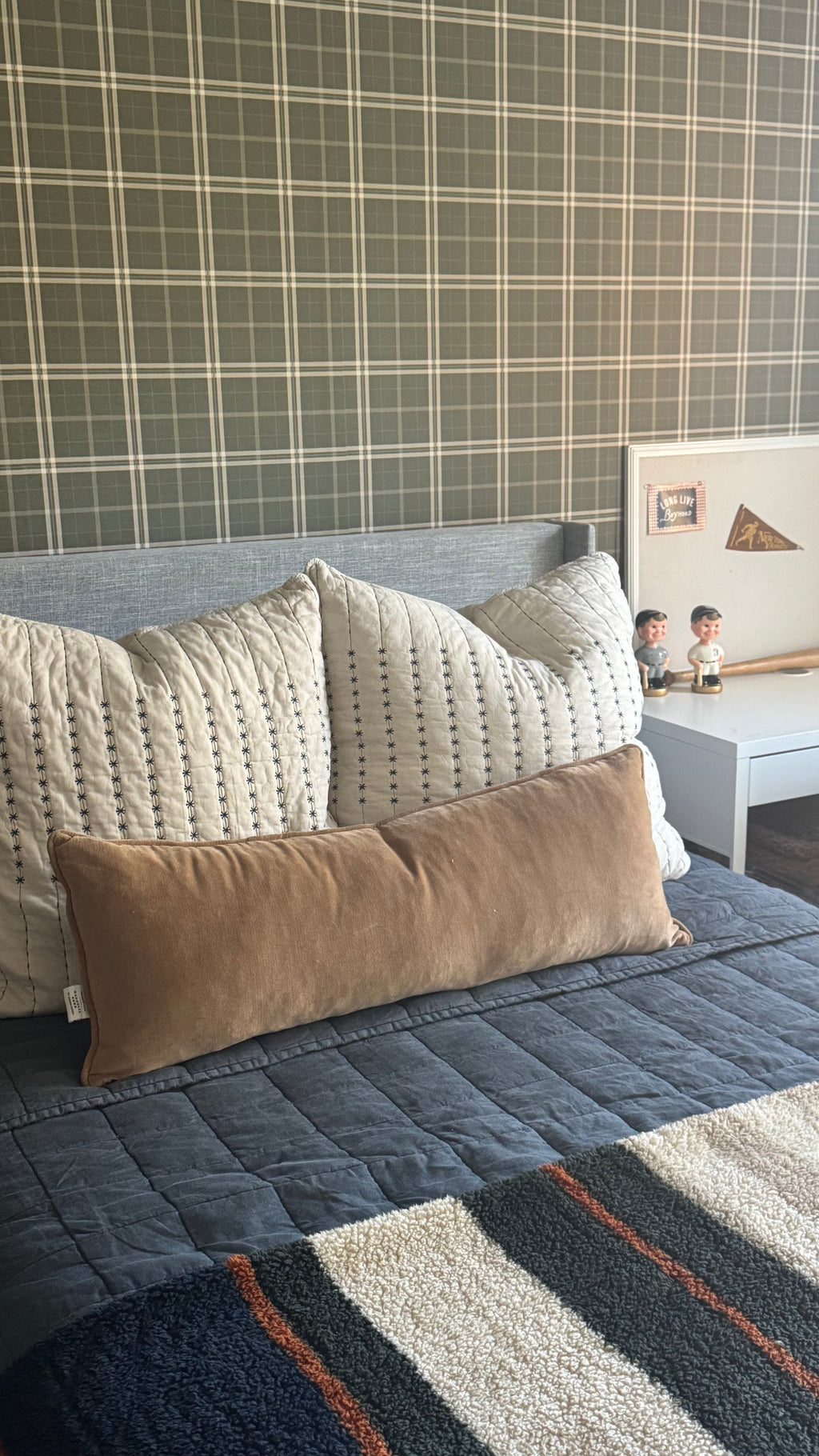 Alcott Plaid Wallpaper in Olive Green and Cream Farmhouse