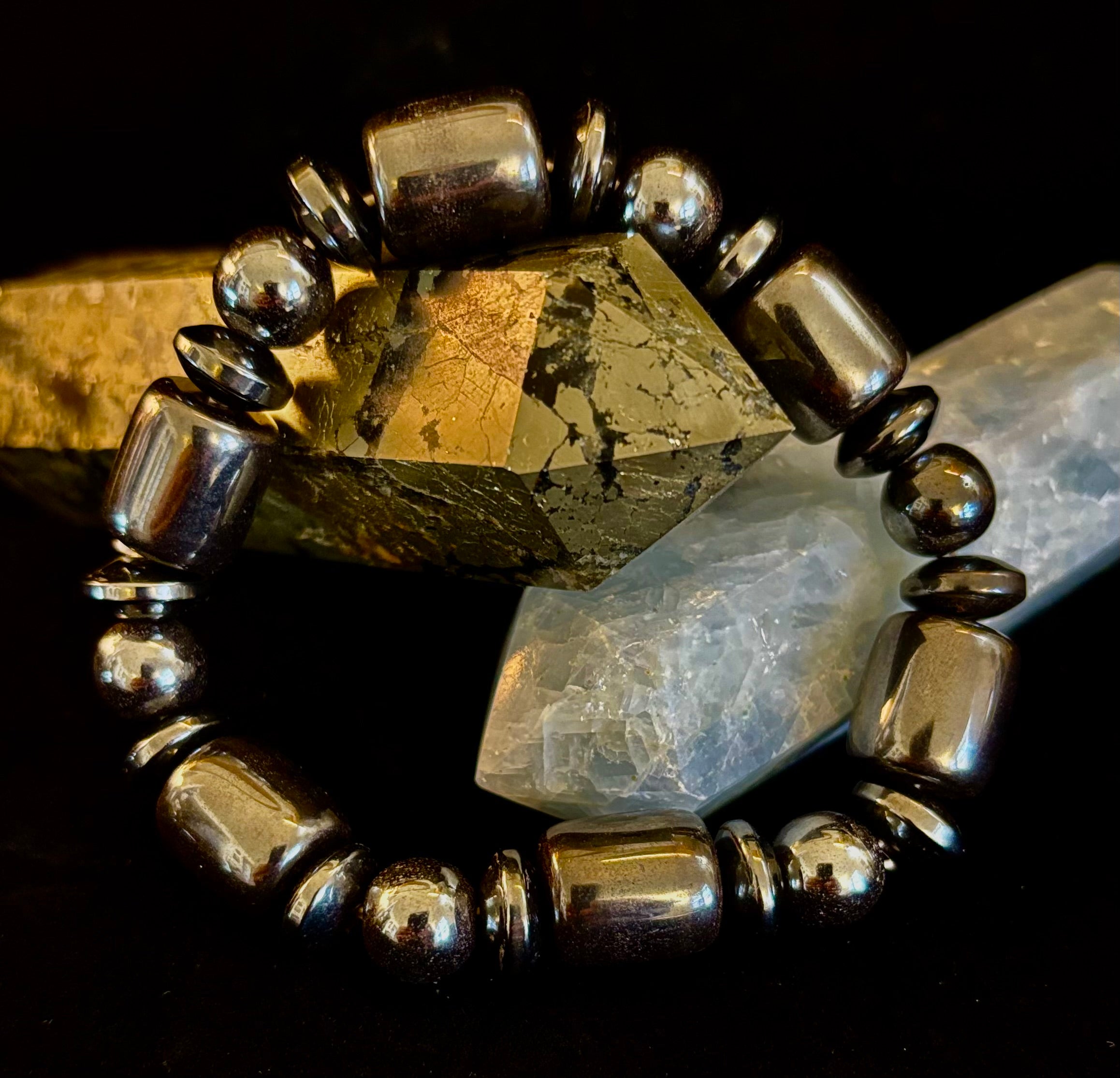 Power Play Bracelet | Geometric Healing Stone for Strength & Style (Large Wrists)