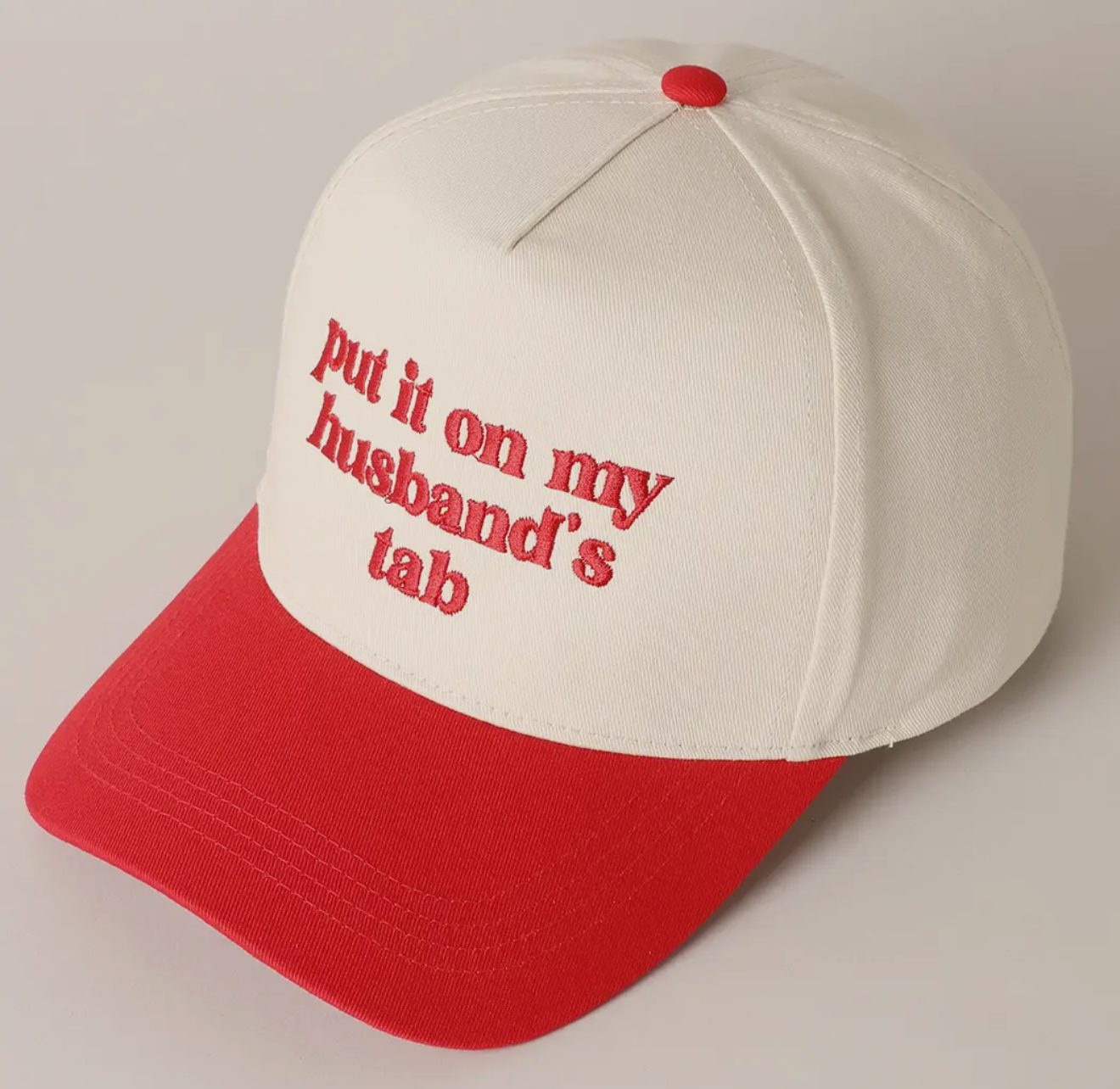 Put it on my Husband's Tab Embroidered Canvas Trucker Hat