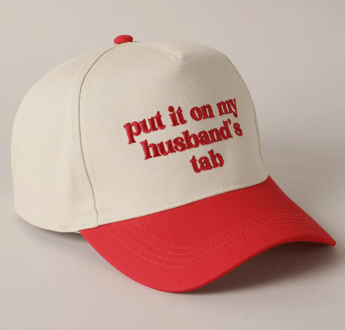 Put it on my Husband's Tab Embroidered Canvas Trucker Hat