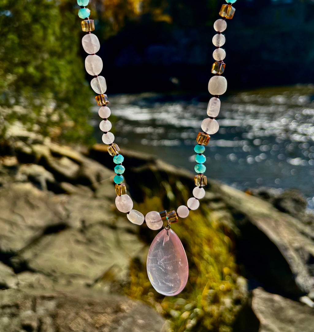 Blush Glow Harmony Necklace | Elegant Beaded Statement Jewelry