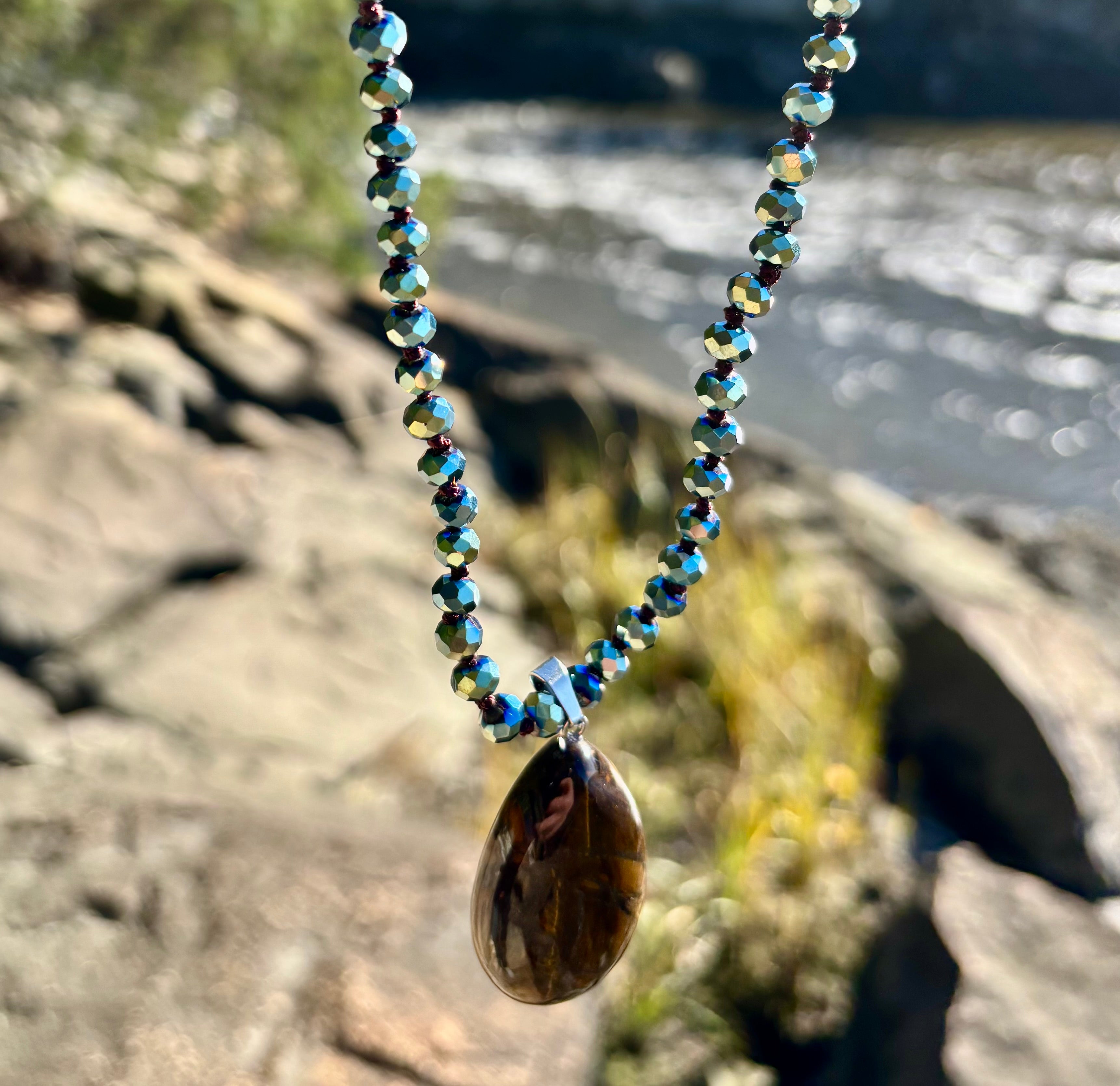 Golden Glow Statement Necklace | Bold Beaded Pendant Jewelry