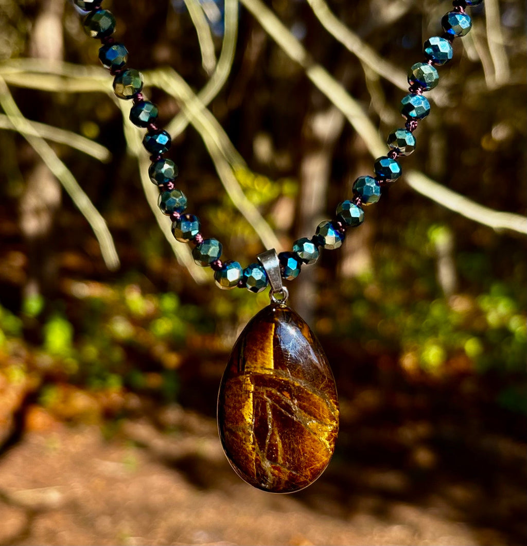 Golden Glow Statement Necklace | Bold Beaded Pendant Jewelry