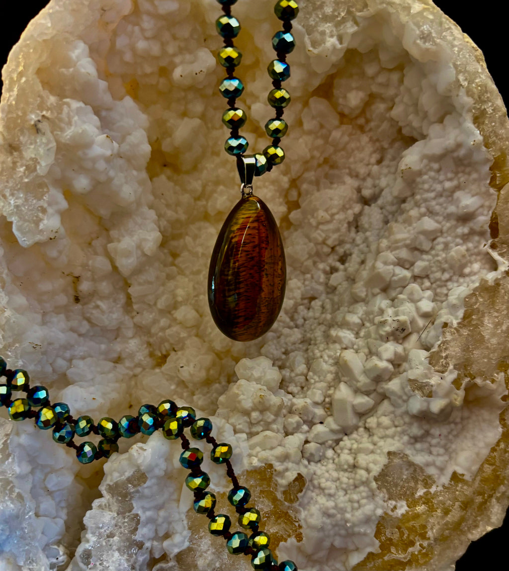 Golden Glow Statement Necklace | Bold Beaded Pendant Jewelry