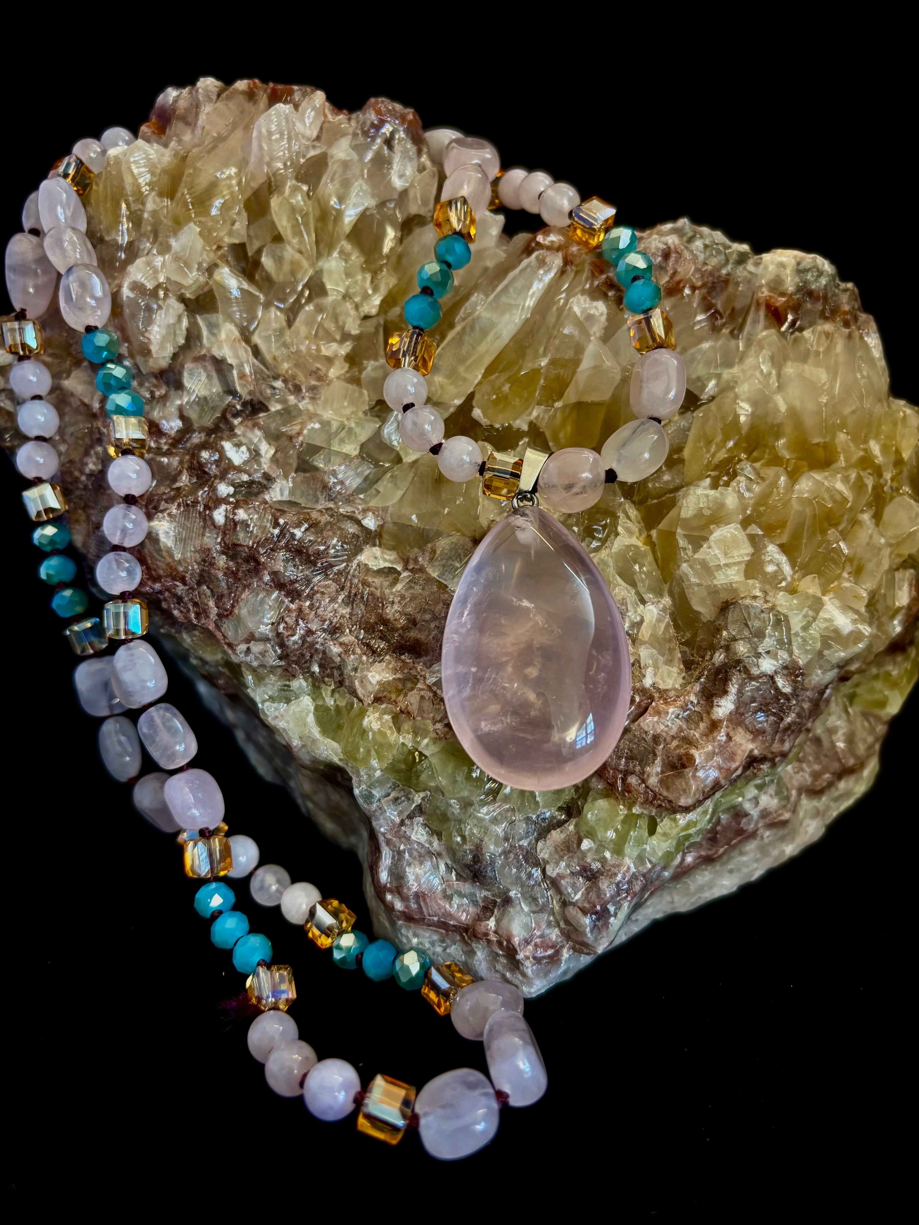 Blush Glow Harmony Necklace | Elegant Beaded Statement Jewelry