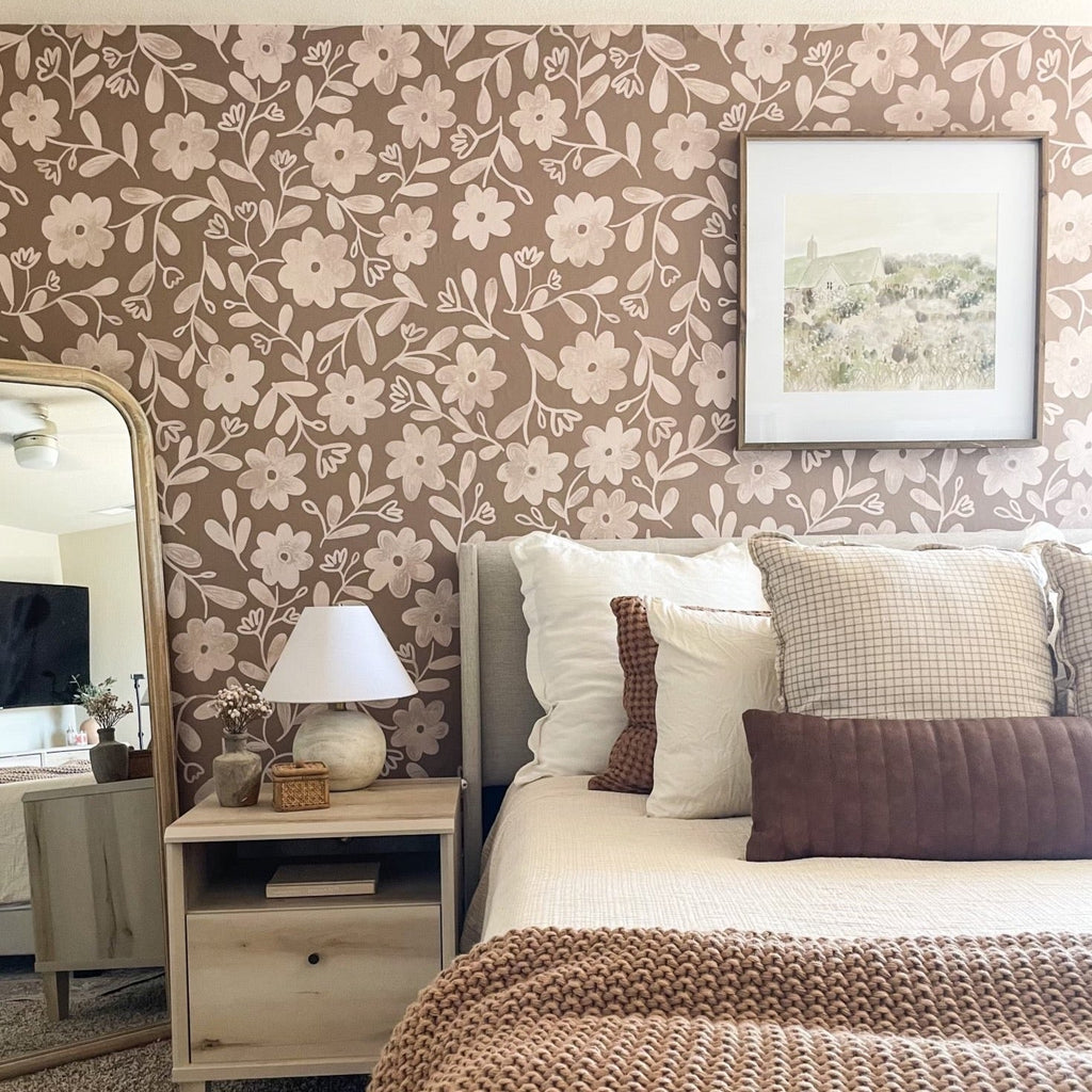 Markie floral bohemian wallpaper designed by Christy Beasley