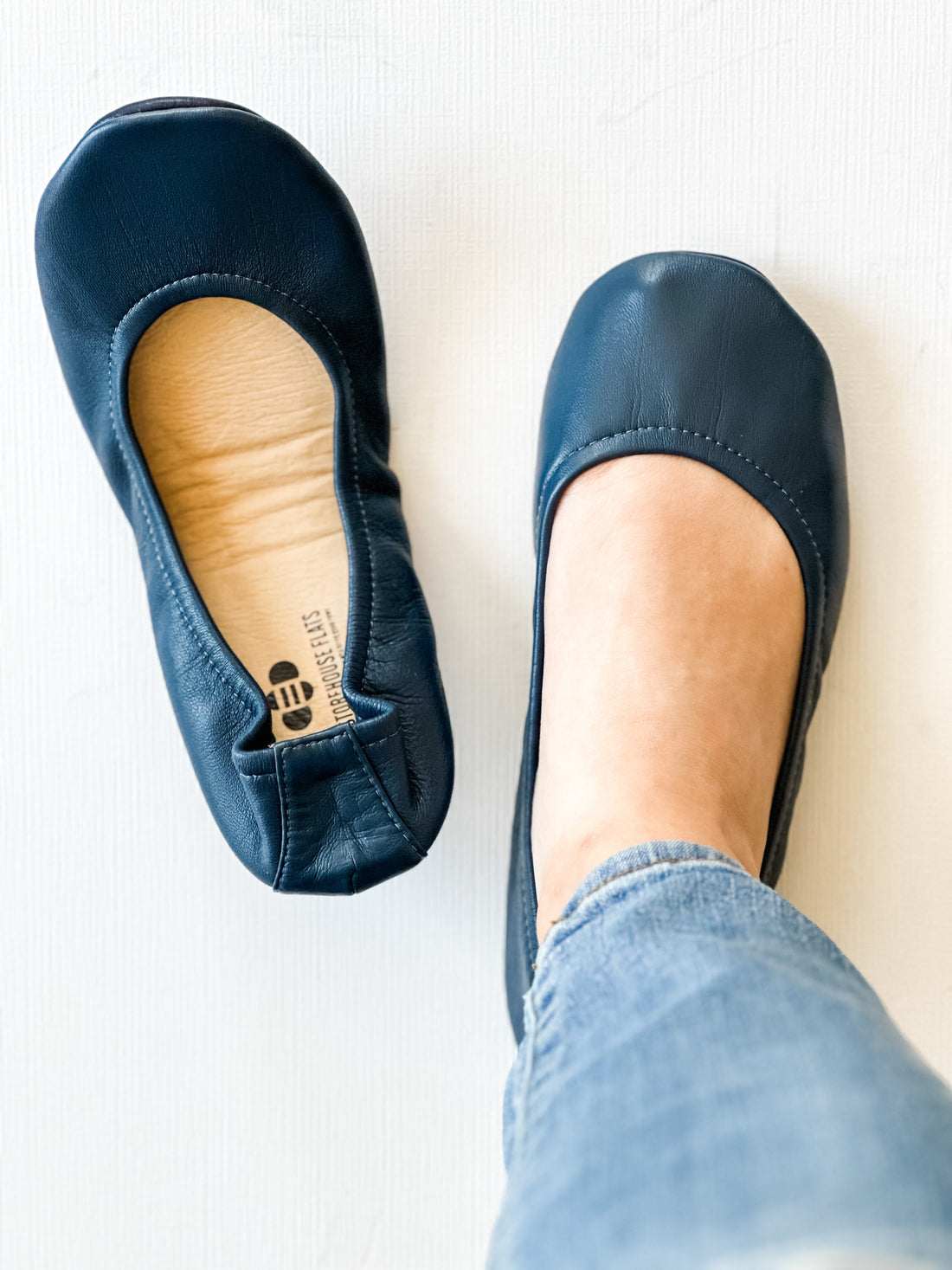 Navy Women's Signature Leather Ballet Flats - Image 3
