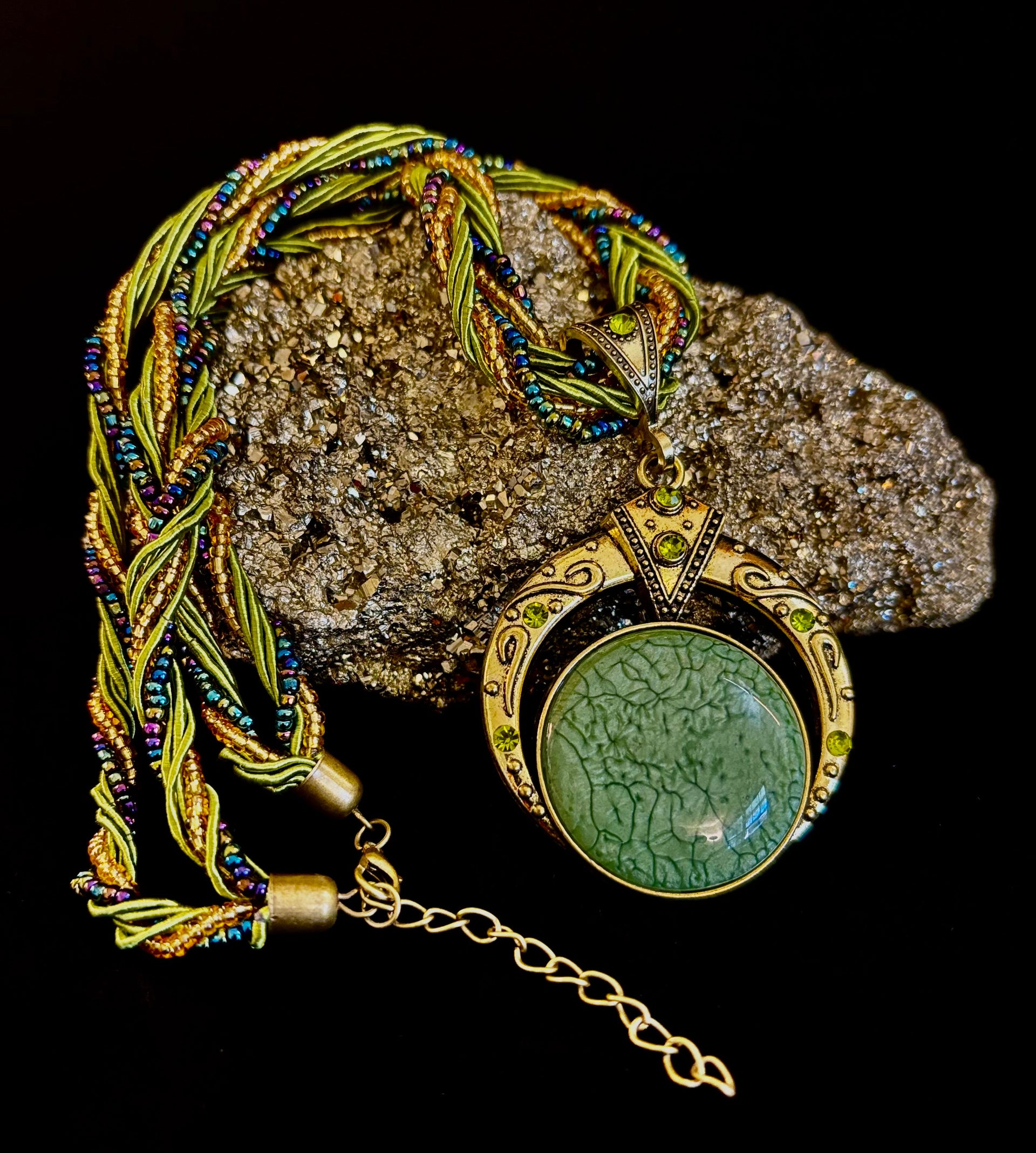 Bohemian Green Goddess Necklace | Vintage-Inspired Beaded Statement Pendant