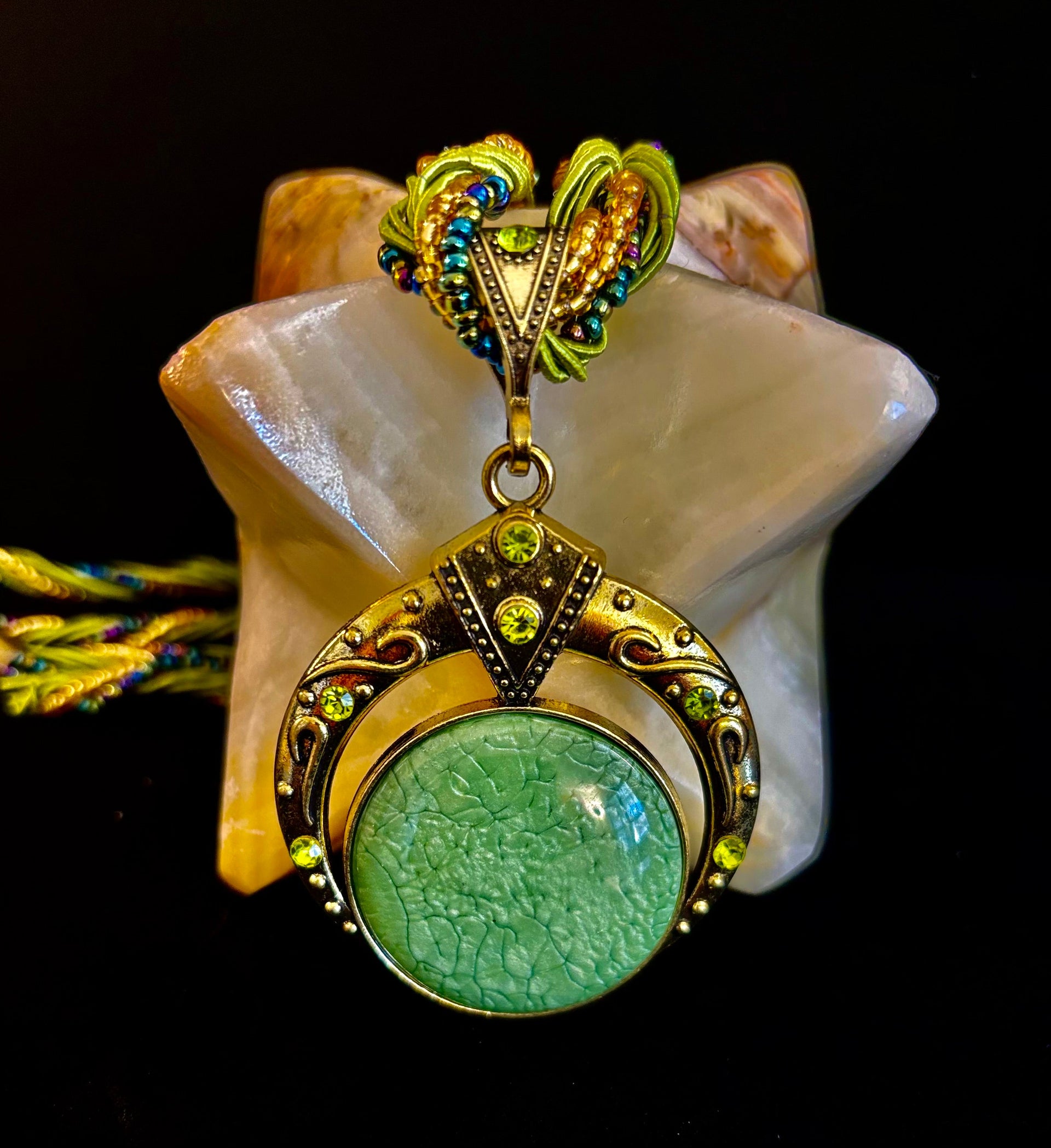 Bohemian Green Goddess Necklace | Vintage-Inspired Beaded Statement Pendant