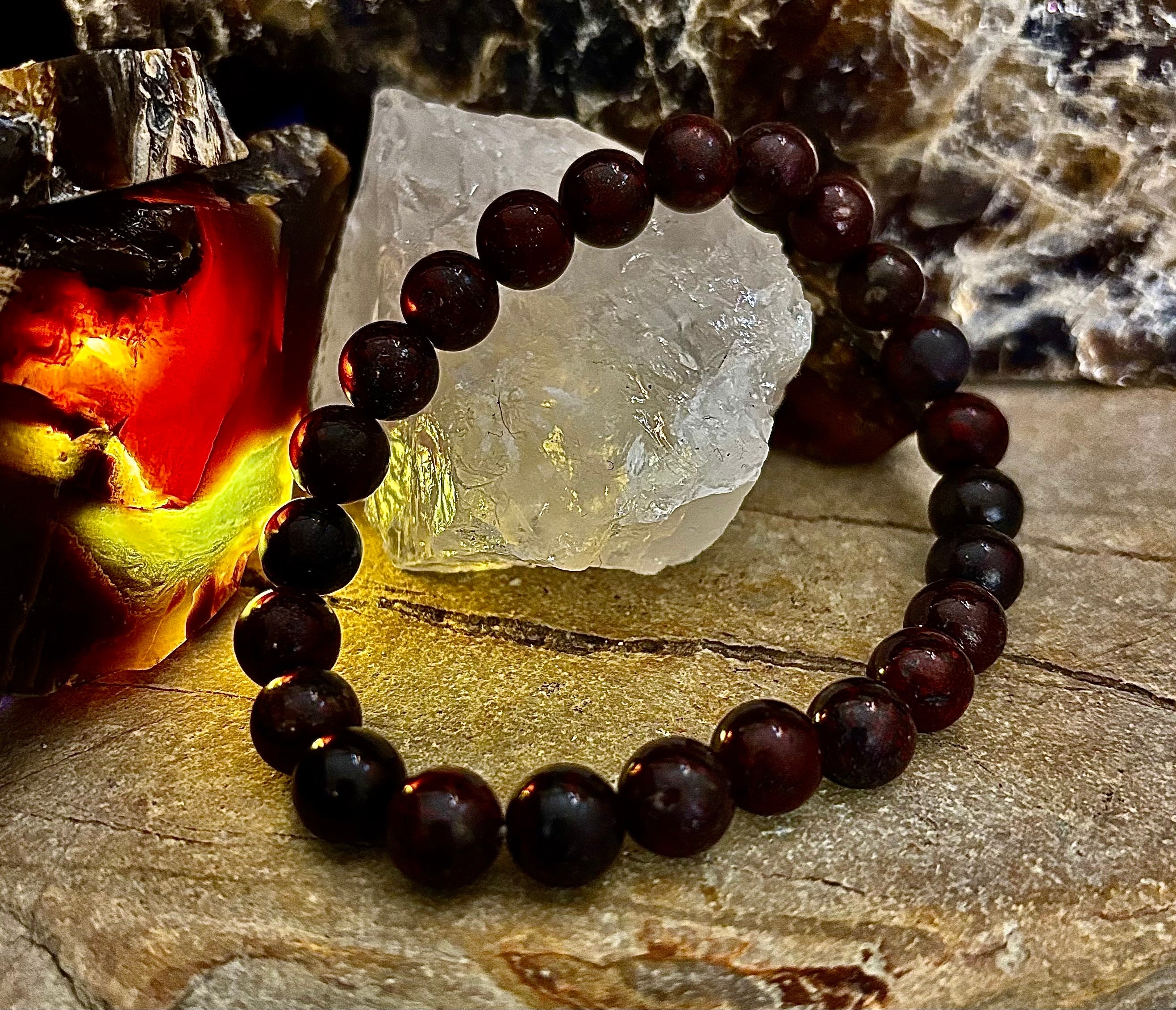 Bloodstone Strength Bracelet | 8mm Natural Energy Beads for Protection & Vitality (8” Large Fit)