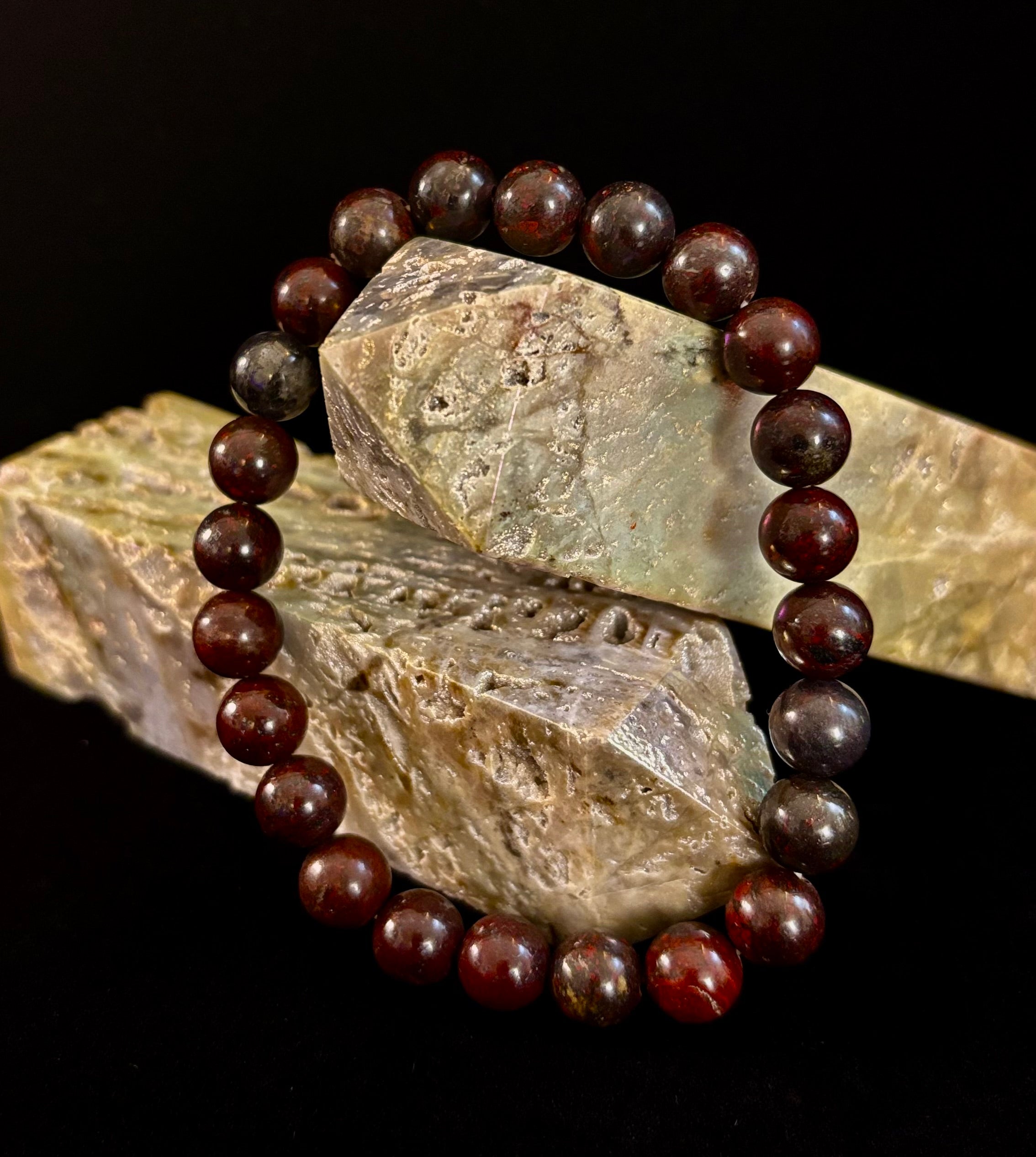 Bloodstone Strength Bracelet | 8mm Natural Energy Beads for Protection & Vitality (8” Large Fit)