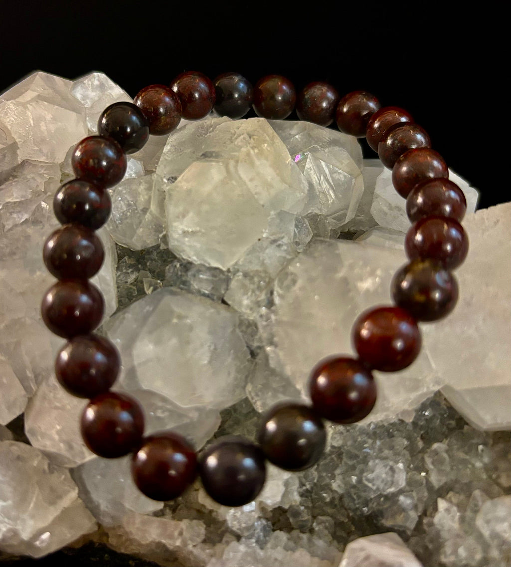 Bloodstone Strength Bracelet | 8mm Natural Energy Beads for Protection & Vitality (8” Large Fit)