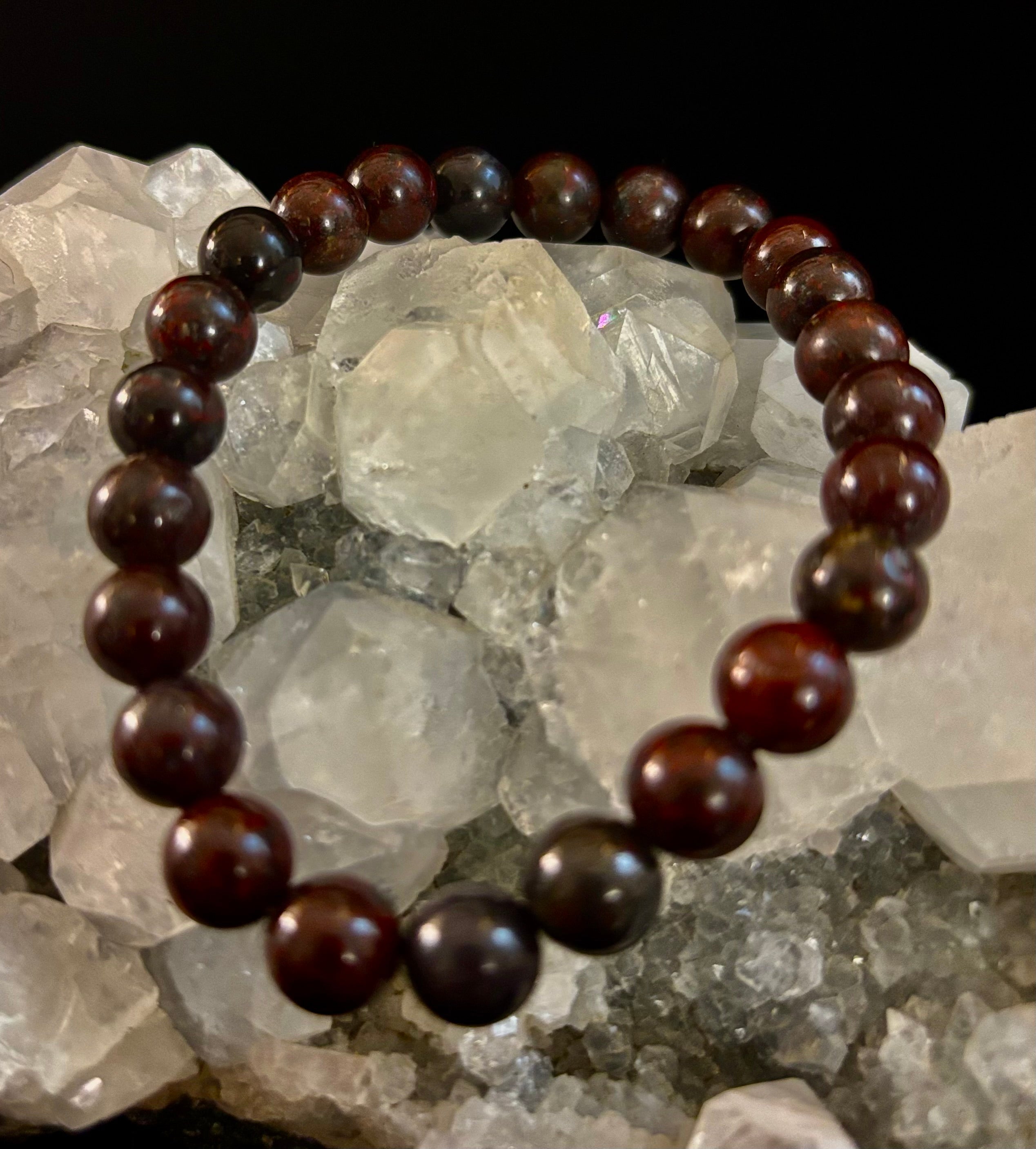 Bloodstone Strength Bracelet | 8mm Natural Energy Beads for Protection & Vitality (8” Large Fit)