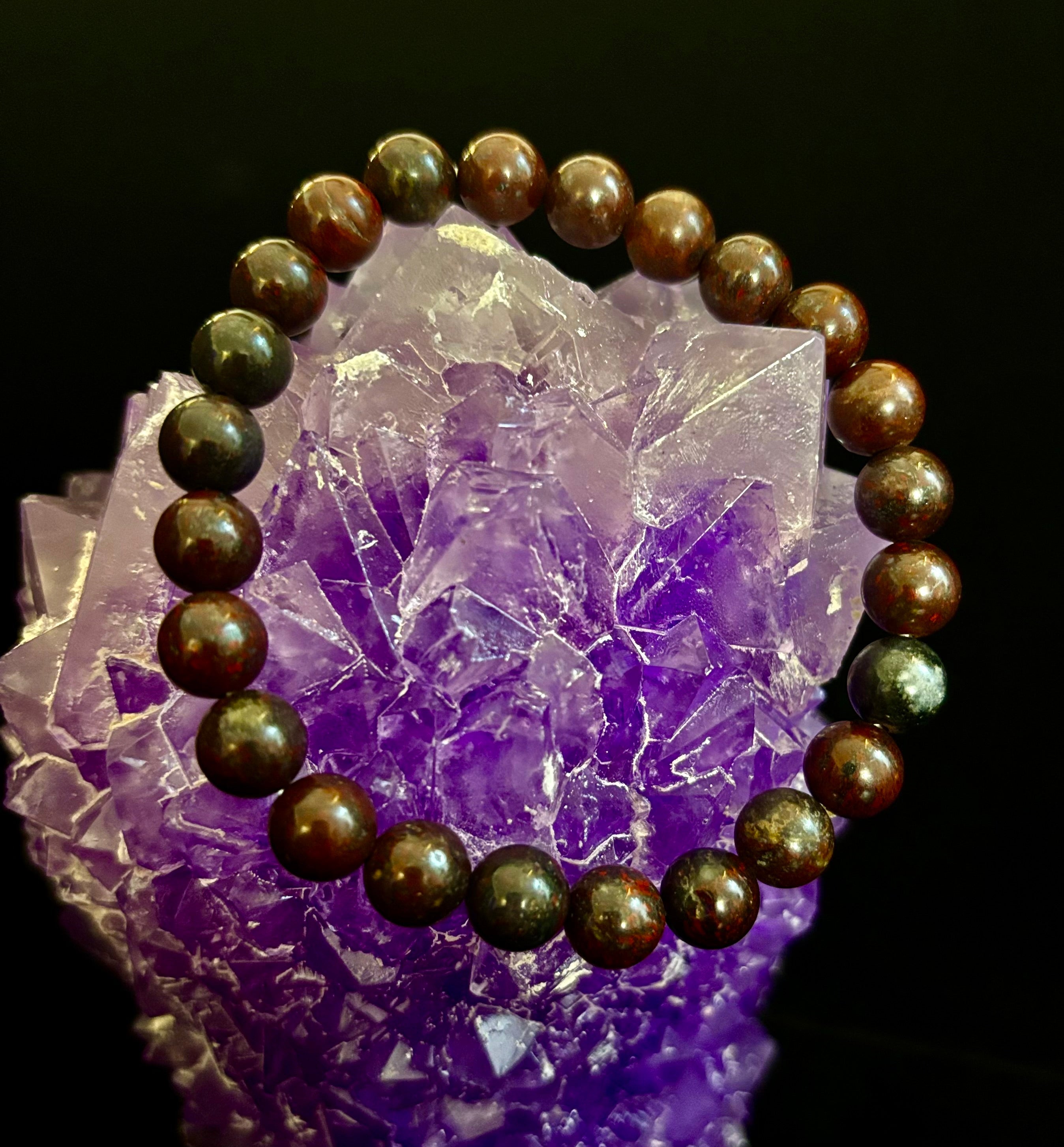 Bloodstone Strength Bracelet | 8mm Natural Energy Beads for Protection & Vitality (8” Large Fit)