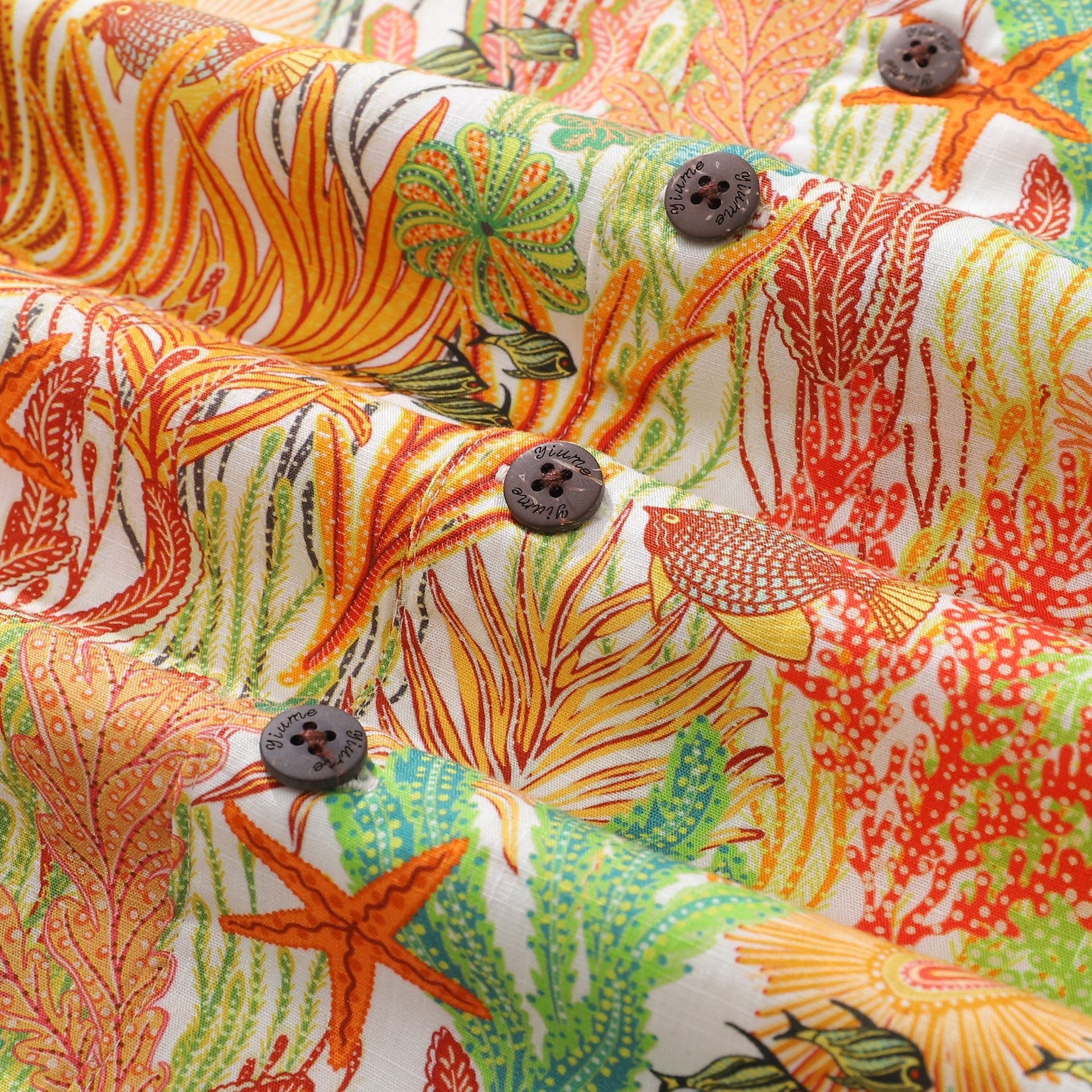 Orange 100% Cotton Oceanic Fish Print Mens Camp Collar Shirt